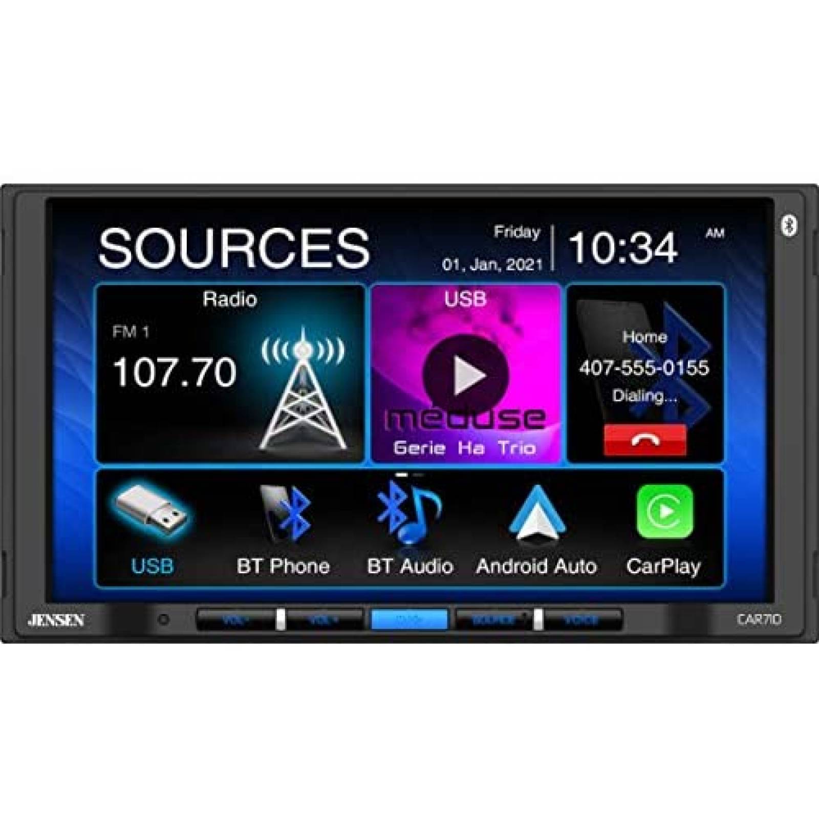 Sistema Multimedia Carro Jensen CAR710 7" Bluetooth -Negro