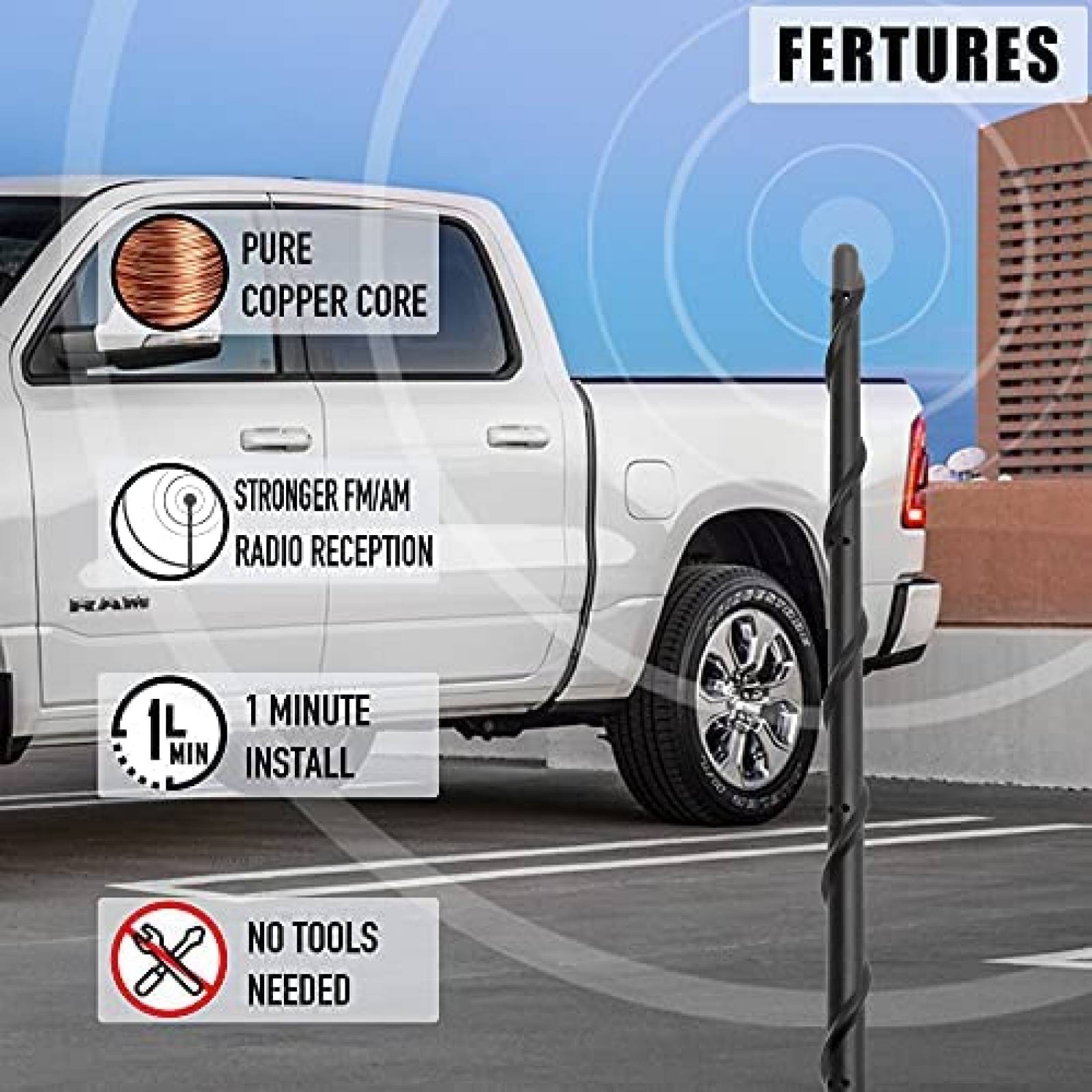Antena de Radio KSaAuto para Dodge Ram 1500 13'' -Negro