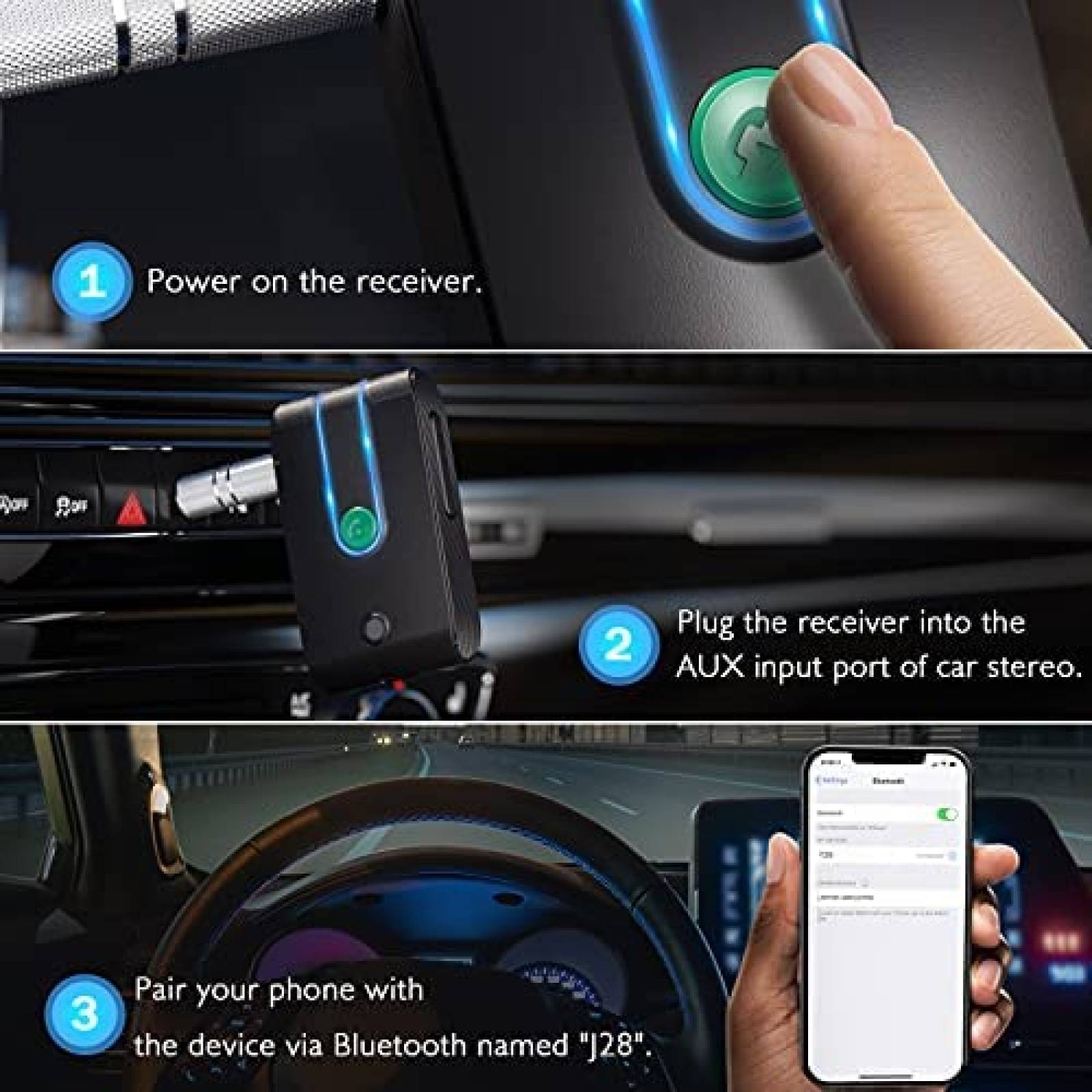 Adaptador Bluetooth para Coche LENCENT Adaptador AUX -Negro