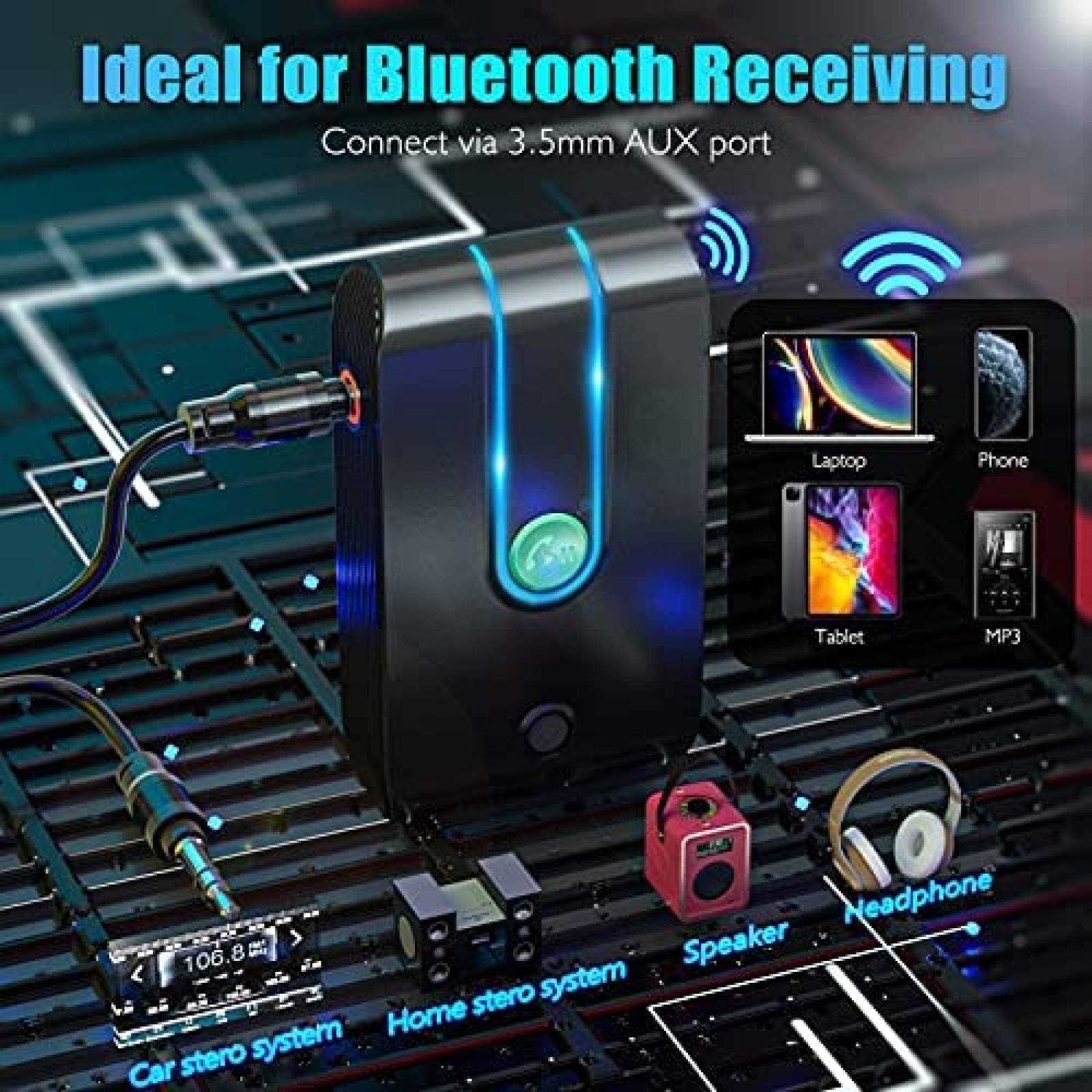 Adaptador Bluetooth para Coche LENCENT Adaptador AUX -Negro