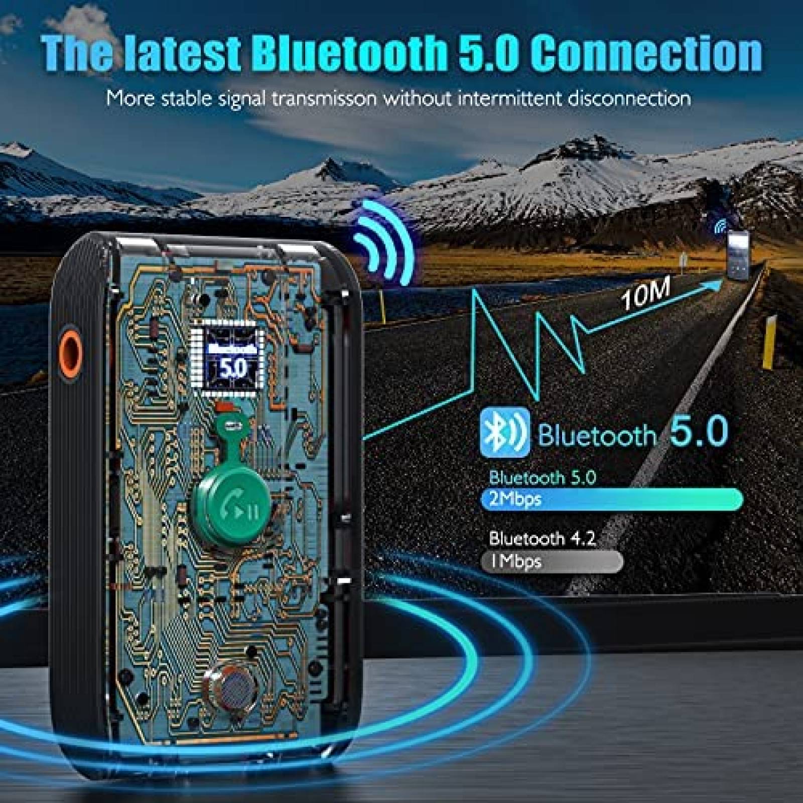 Adaptador Bluetooth para Coche LENCENT Adaptador AUX -Negro