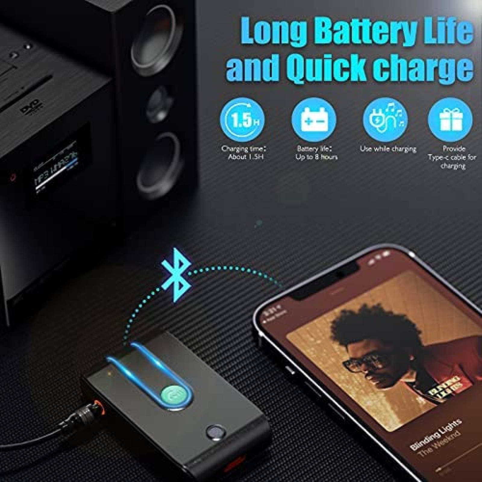 Adaptador Bluetooth para Coche LENCENT Adaptador AUX -Negro