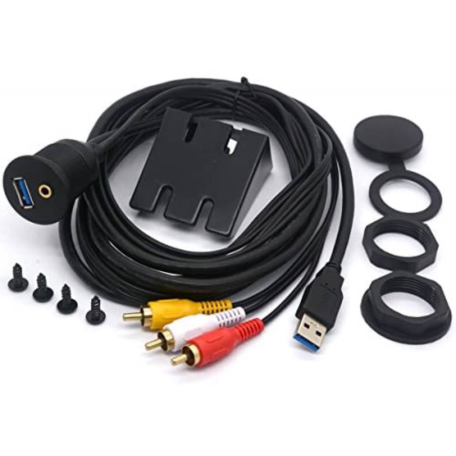 Cable Adaptador PIIHUSW RCA y USB a AUX y USB Hembra -Negro