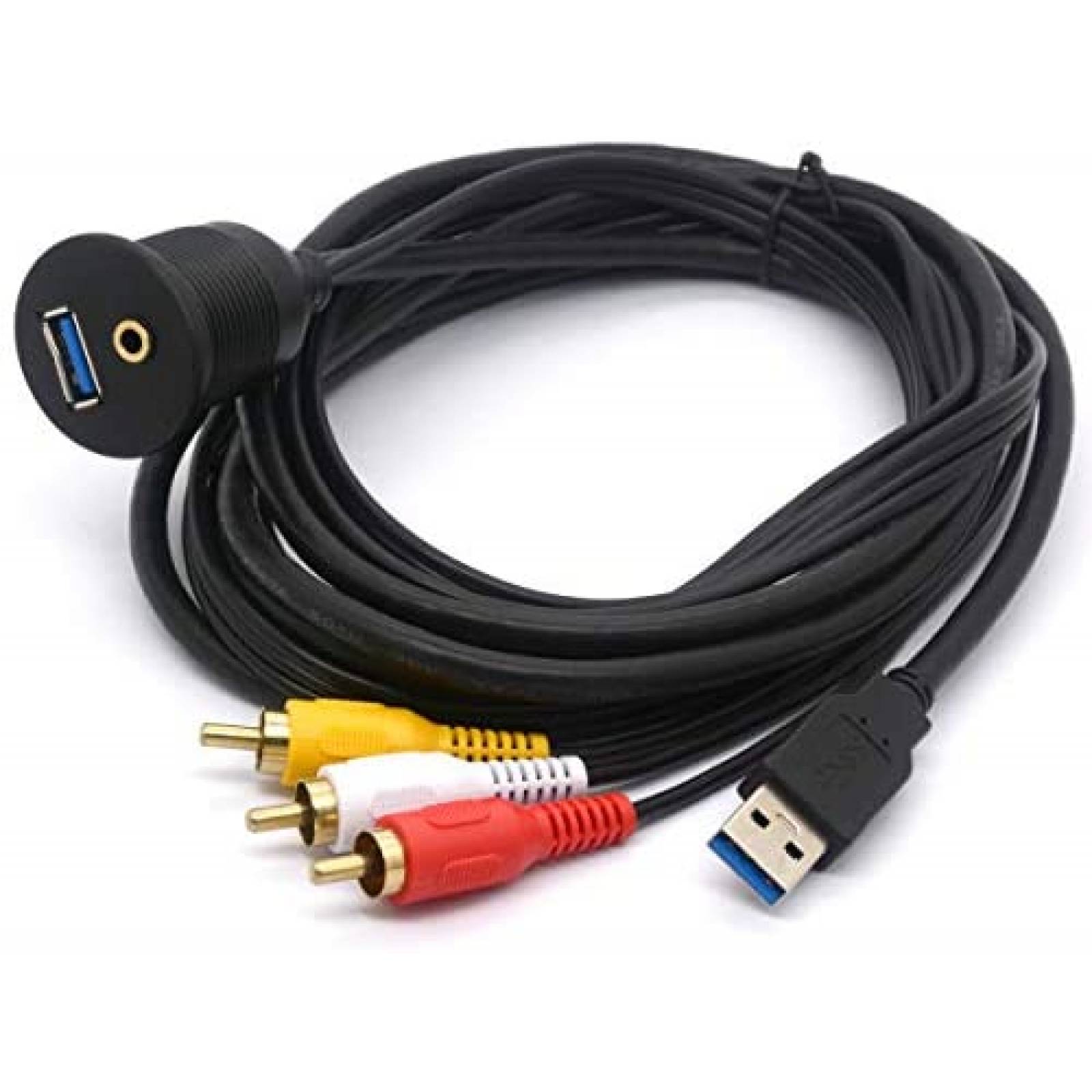 Cable Adaptador PIIHUSW RCA y USB a AUX y USB Hembra -Negro
