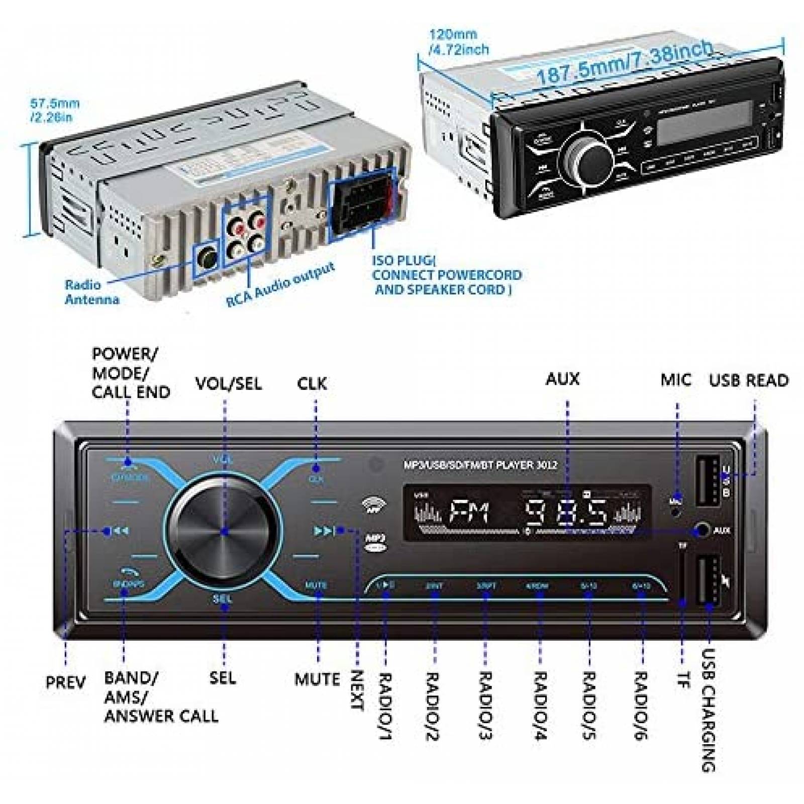 Radio Rimoody Con Bluetooth Para Automovil -Negro