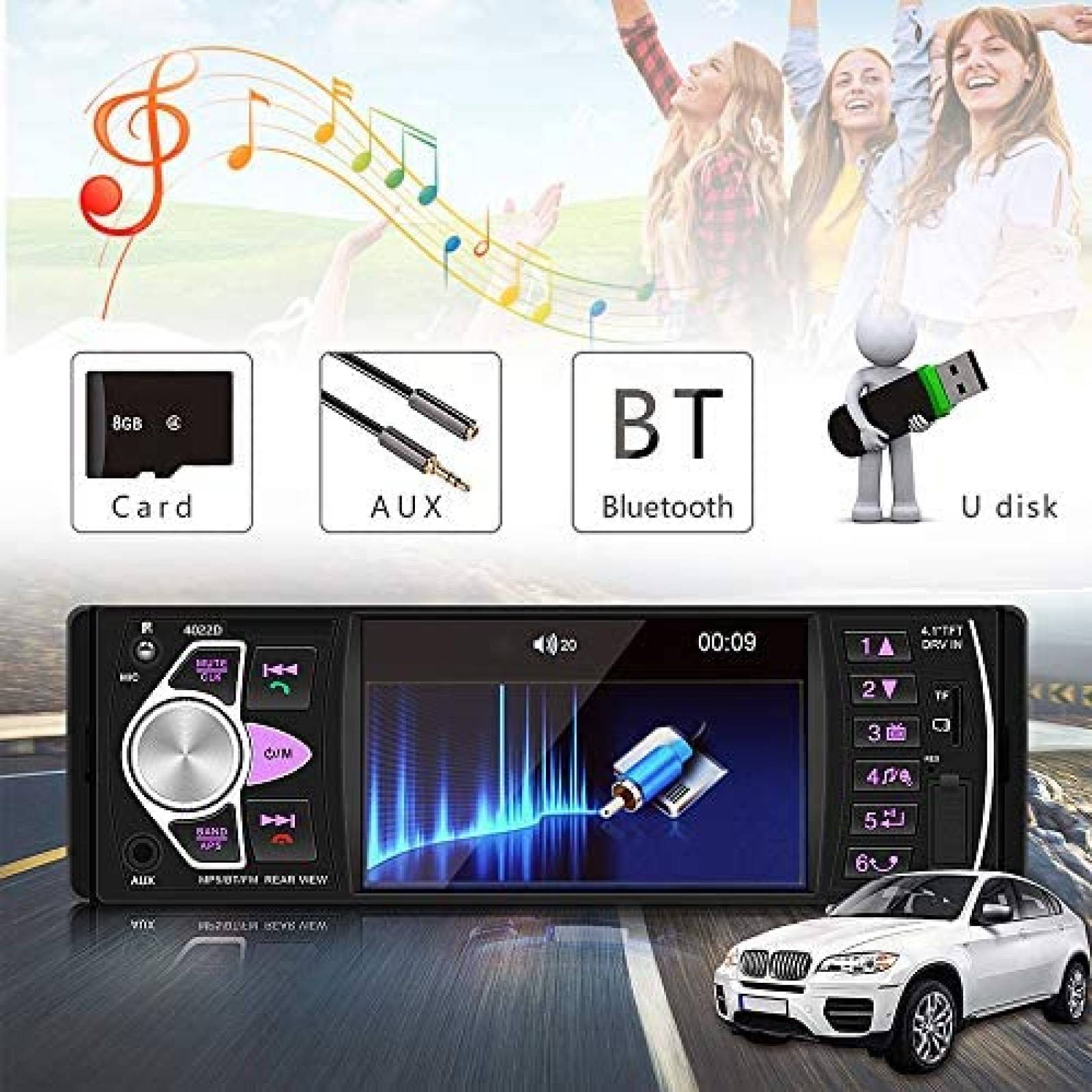 Kit Radio para Auto Rimoody c/Pantalla 4.1" y Camara Trasera