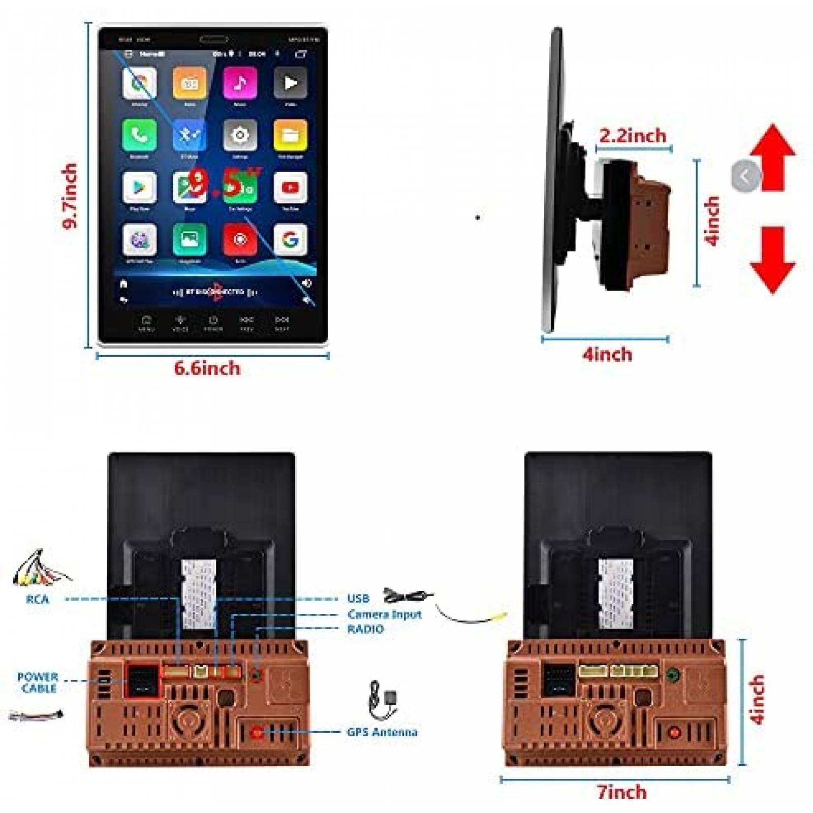 Estereo Rimoody Para Automovil Pantalla Vertical 9.5''-Negro