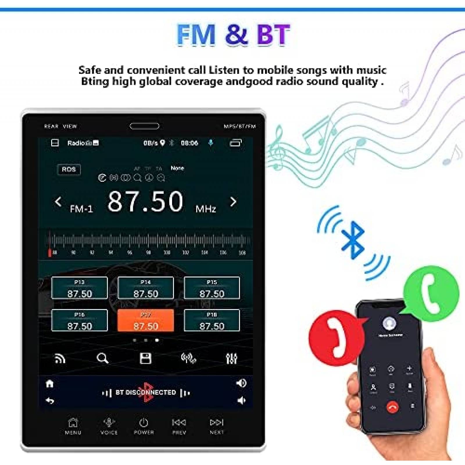 Rimoody - Estéreo vertical de doble DIN para coche, con pantalla táctil  vertical móvil de 9.5 pulgadas, con navegación GPS, Bluetooth, WiFi, FM,  DVR