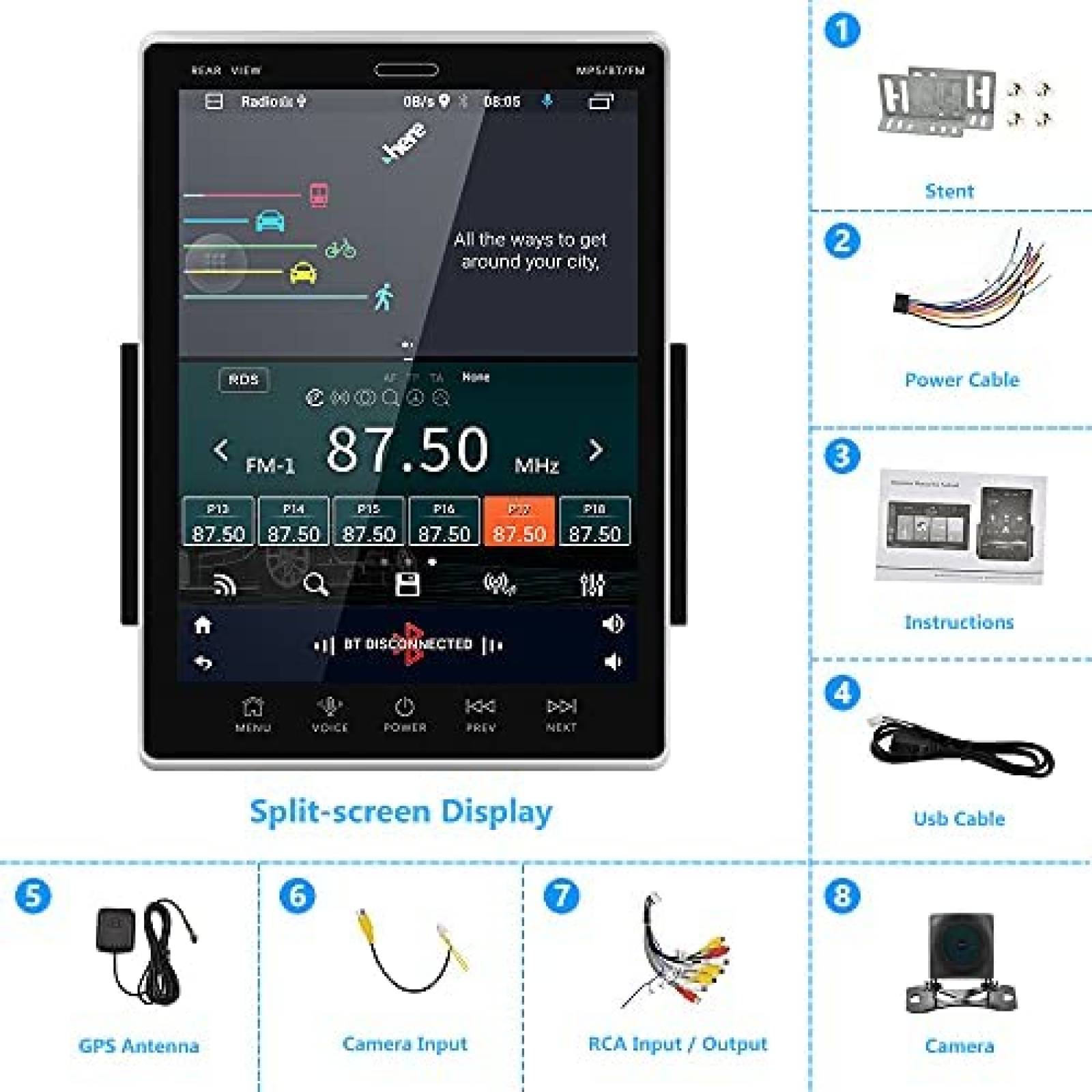 Estereo Rimoody Para Automovil Pantalla Vertical 9.5''-Negro