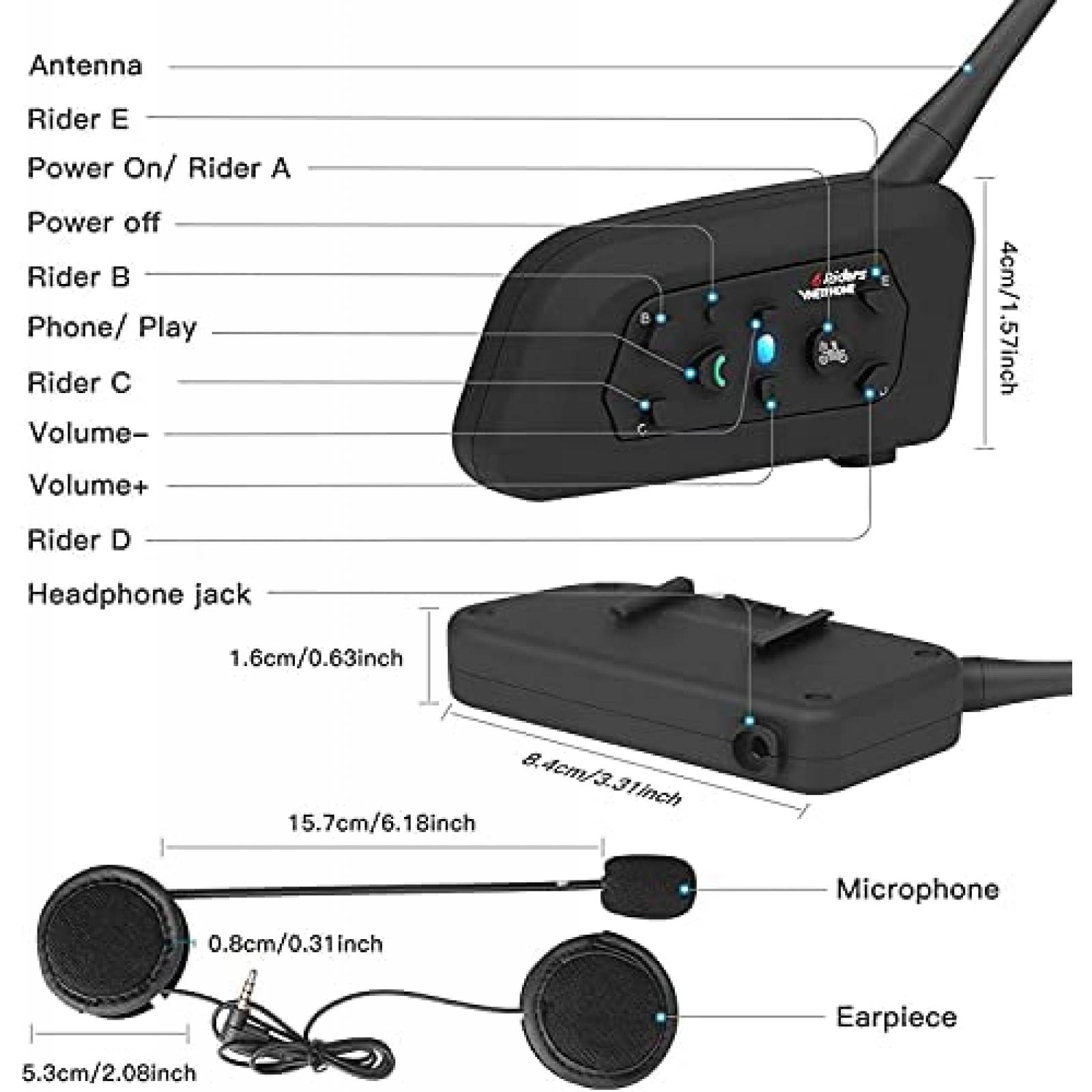 Headset Bluetooth VNETPHONE V6 1200M 850mAh -Negro