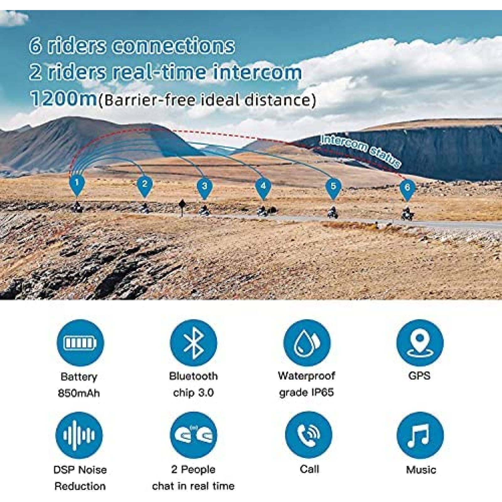 Headset Bluetooth VNETPHONE V6 1200M 850mAh -Negro