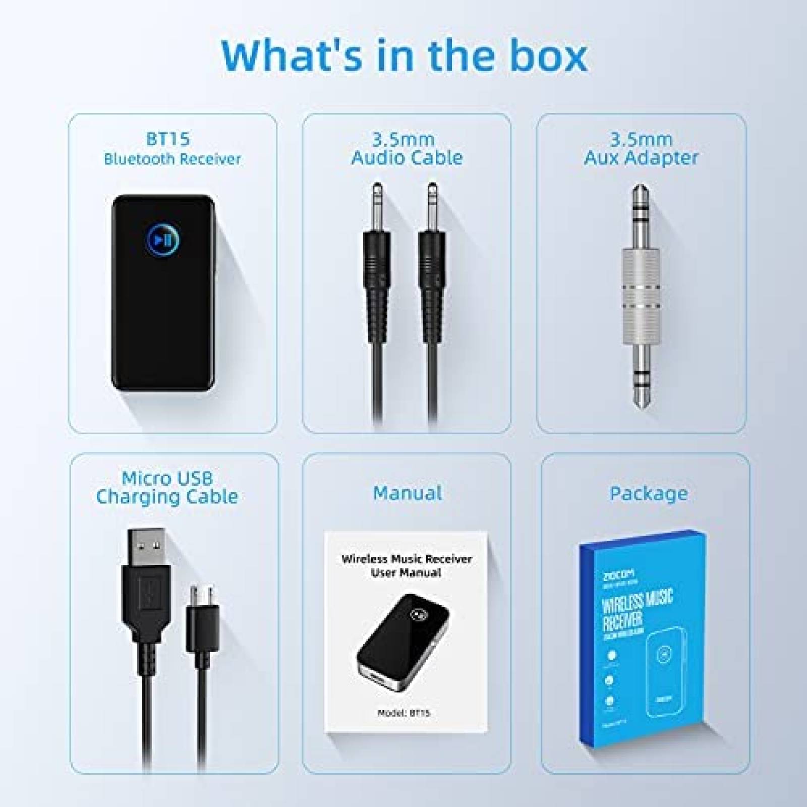 Adaptador Bluetooth ZIOCOM para Auto Entrada AUX -Negro