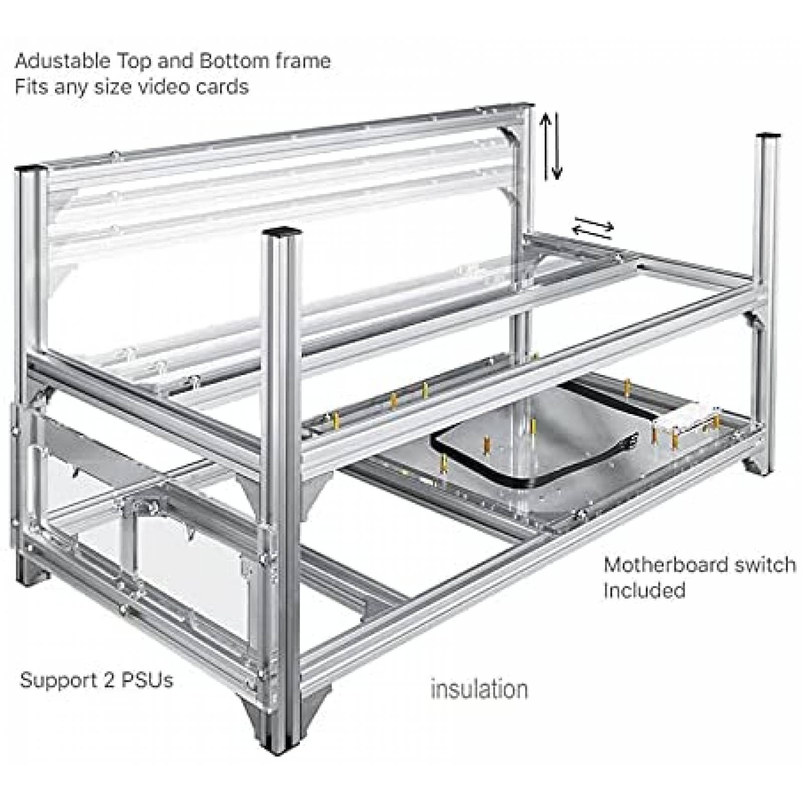 Rig de Mineria Bbaiy de Aluminio para 6 GPU -Plata