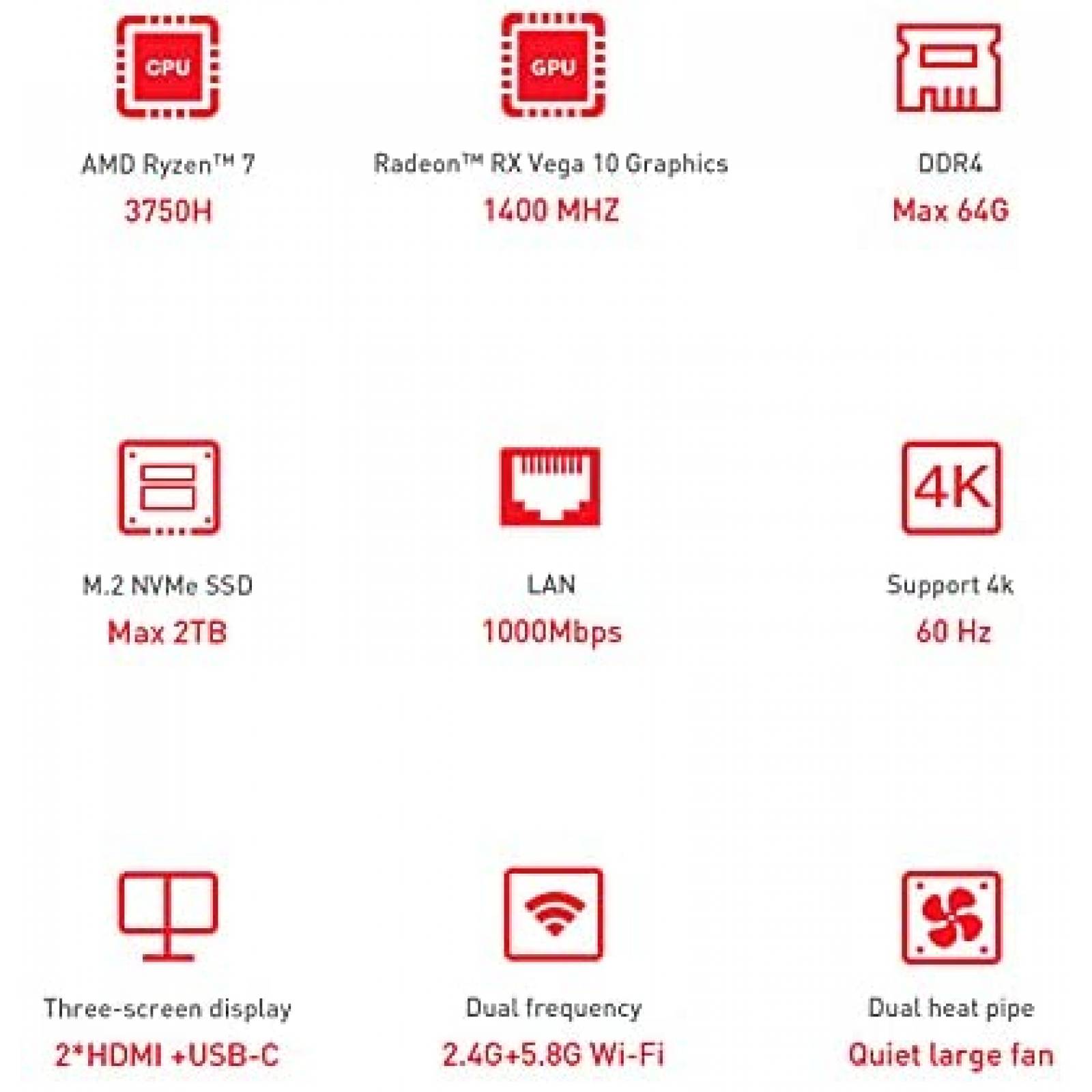 Mini PC Beelink SER3 AMD Ryzen 7 16GB RAM 500GB Doble HDMI