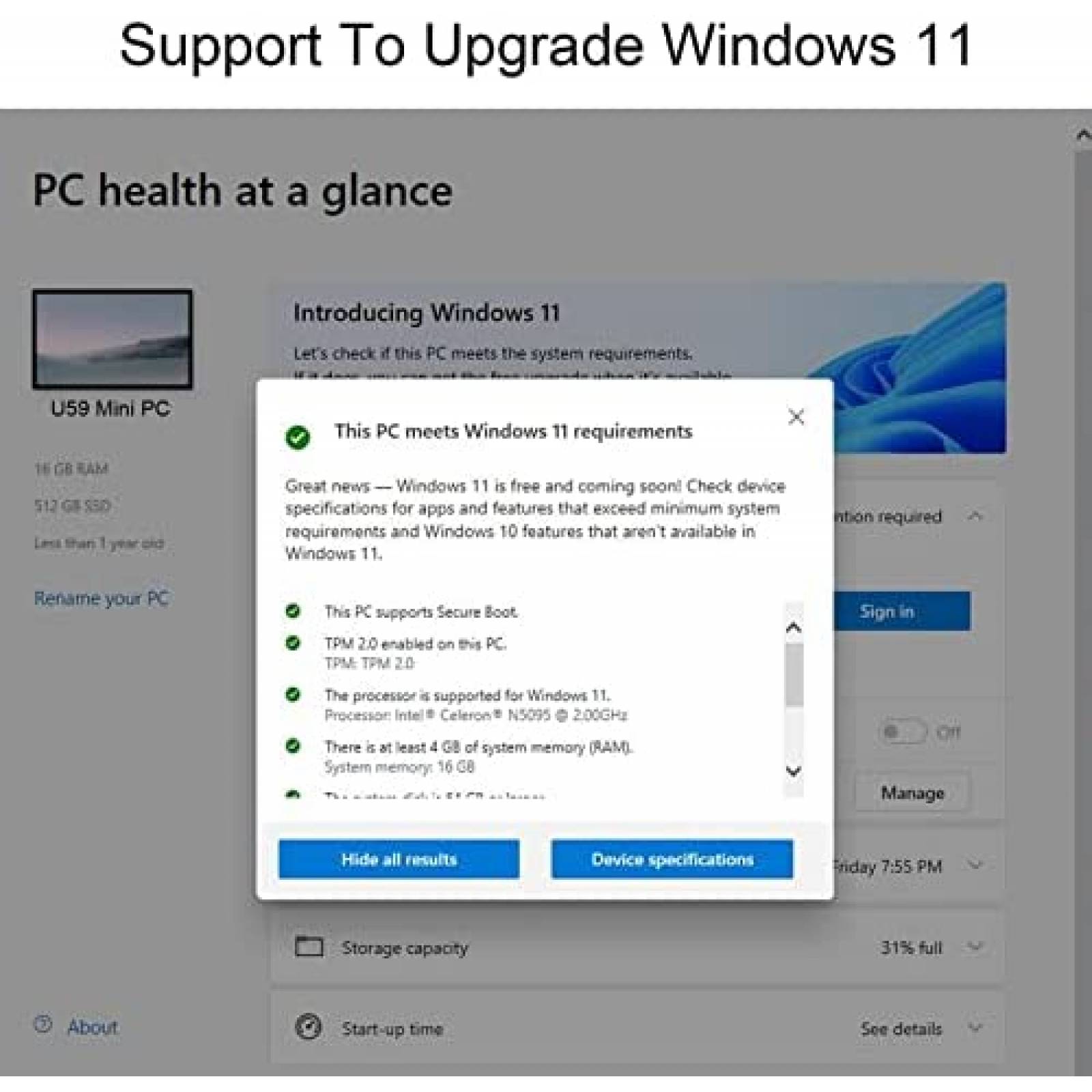 Mini PC Beelink Win 10 Pro Intel 11va Generacion 512Gb