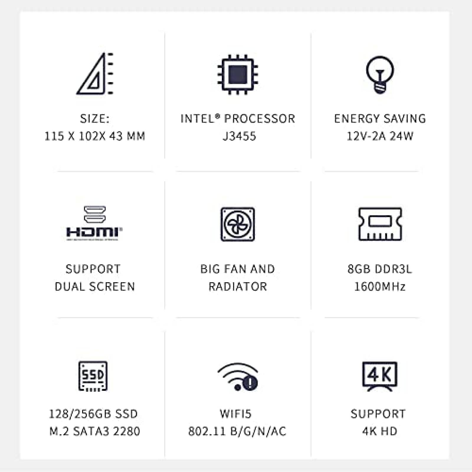 Mini PC Intel GK35 J3455 Graphics 500 8GB 128GB Windows 10