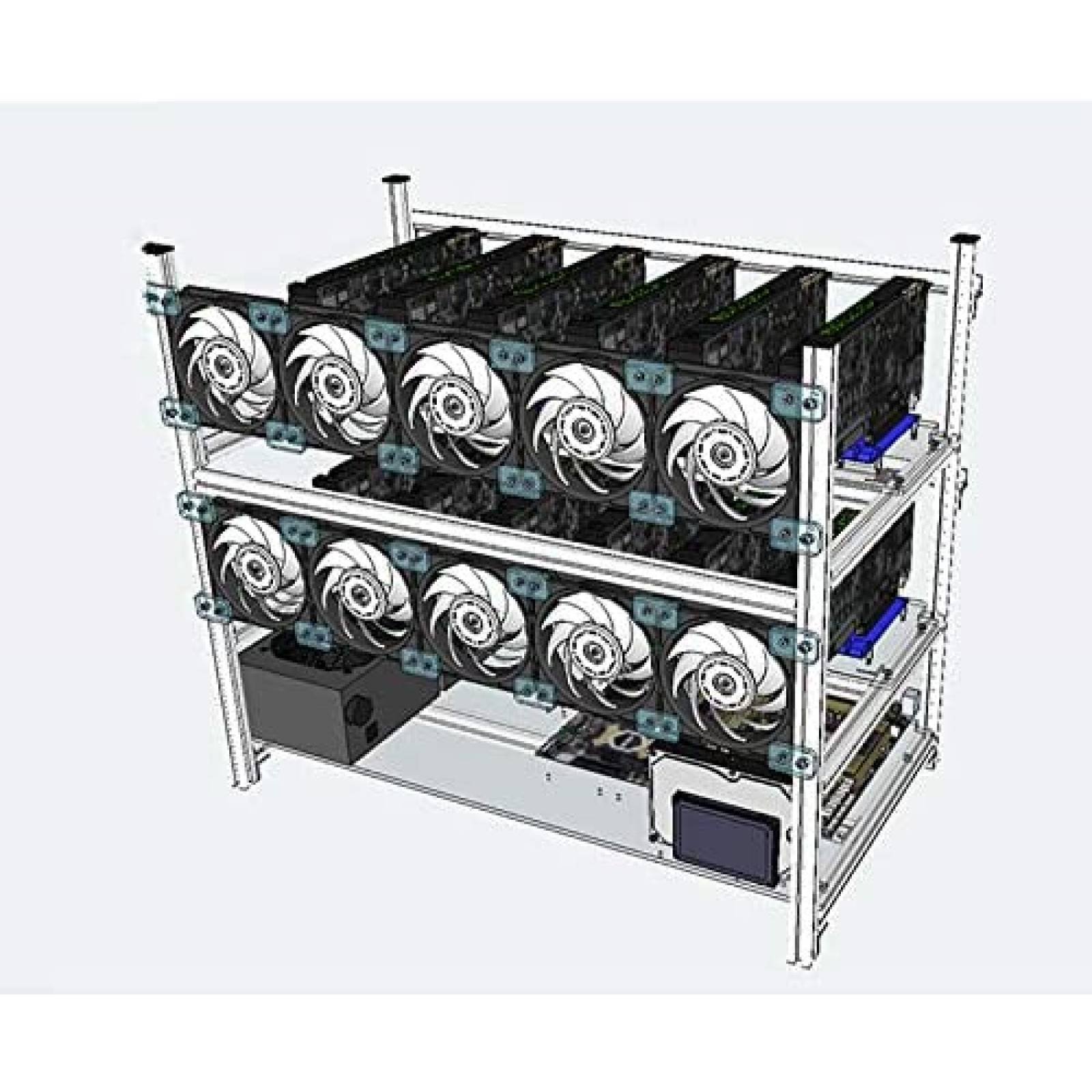 Gabinete Koyzsen de Aluminio 12 GPU 27.7'' x 16.3'' -Plata