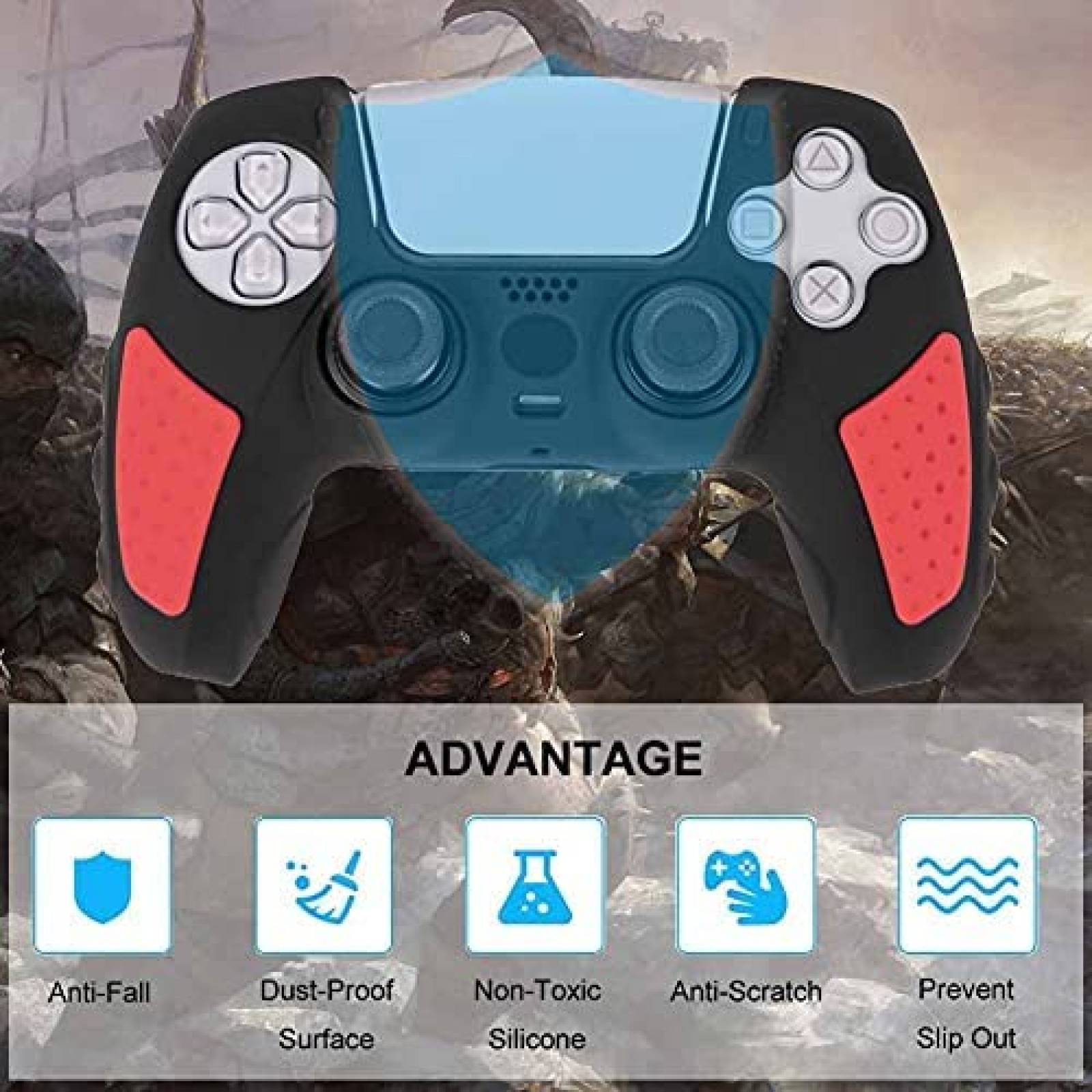 Funda de control PS5 Aosai DualSense de silicona -Negro