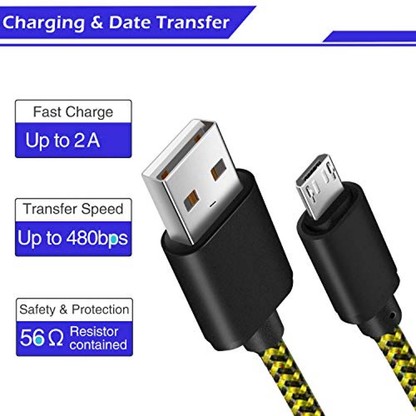 Cable AOSOK 10 FT De Carga Compatible Con PS4 -Amarillo