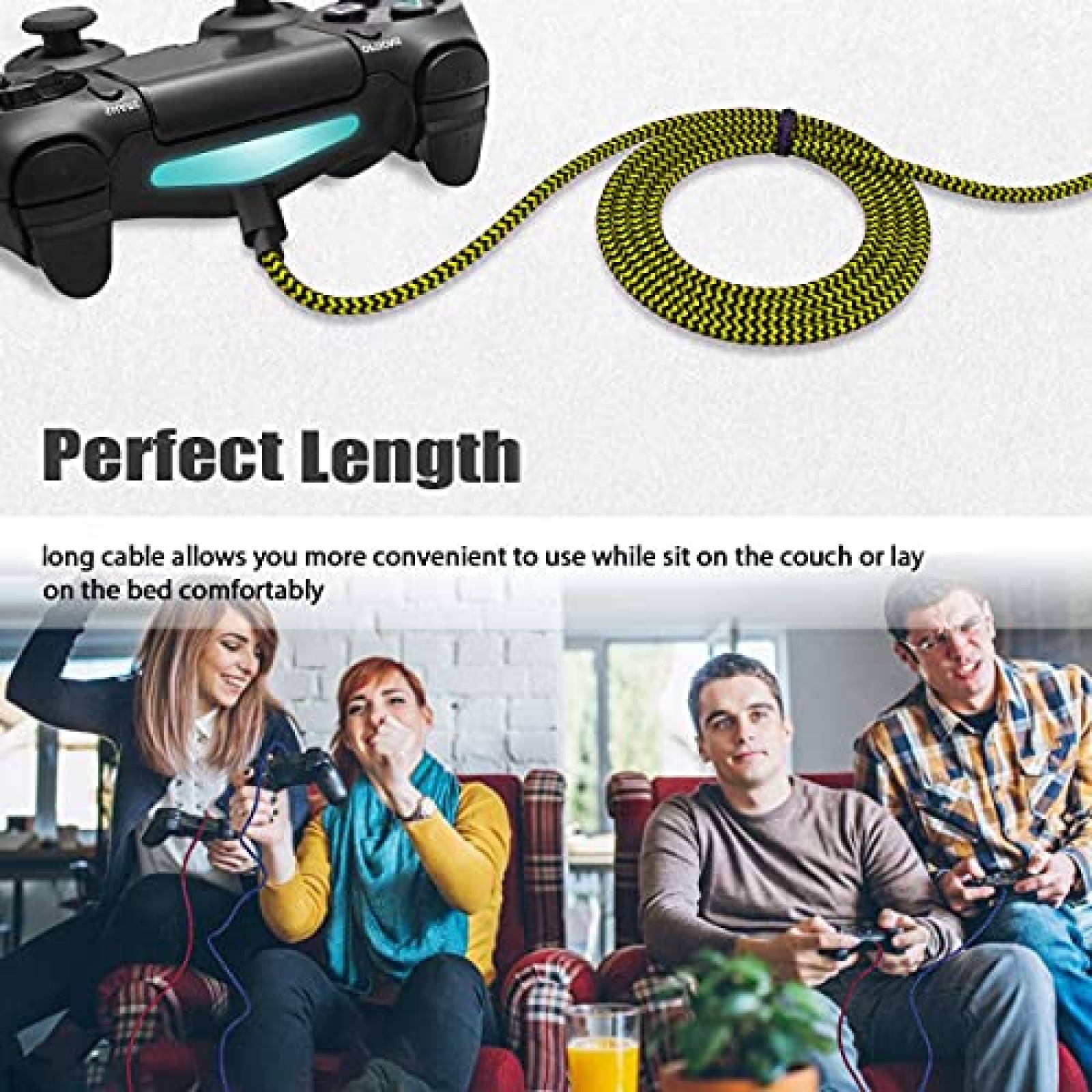 Cable AOSOK 10 FT De Carga Compatible Con PS4 -Amarillo