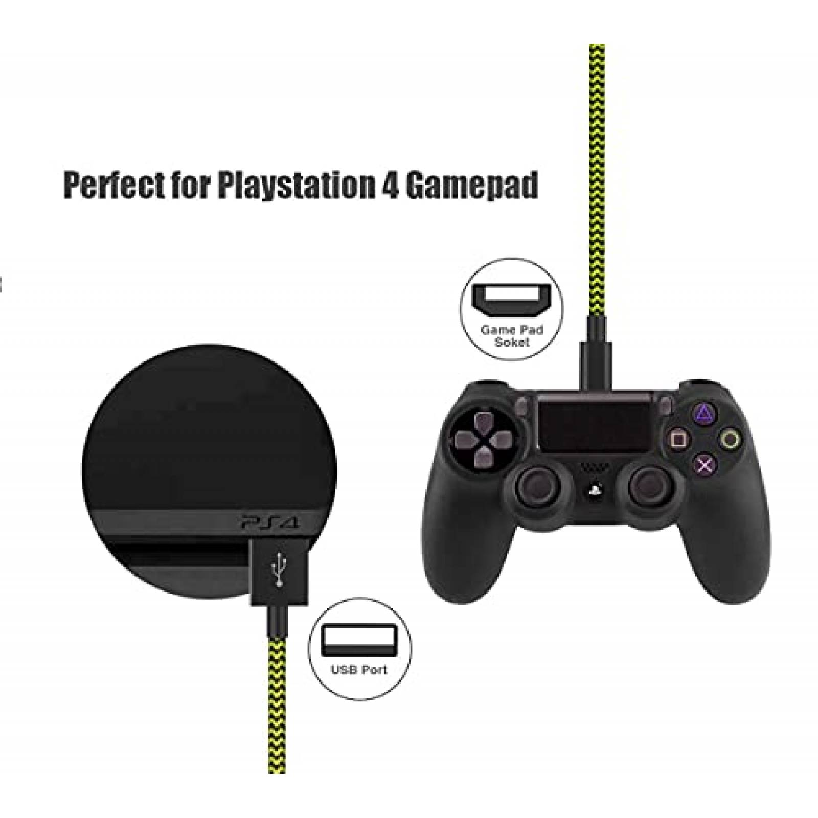 Cable AOSOK 10 FT De Carga Compatible Con PS4 -Amarillo