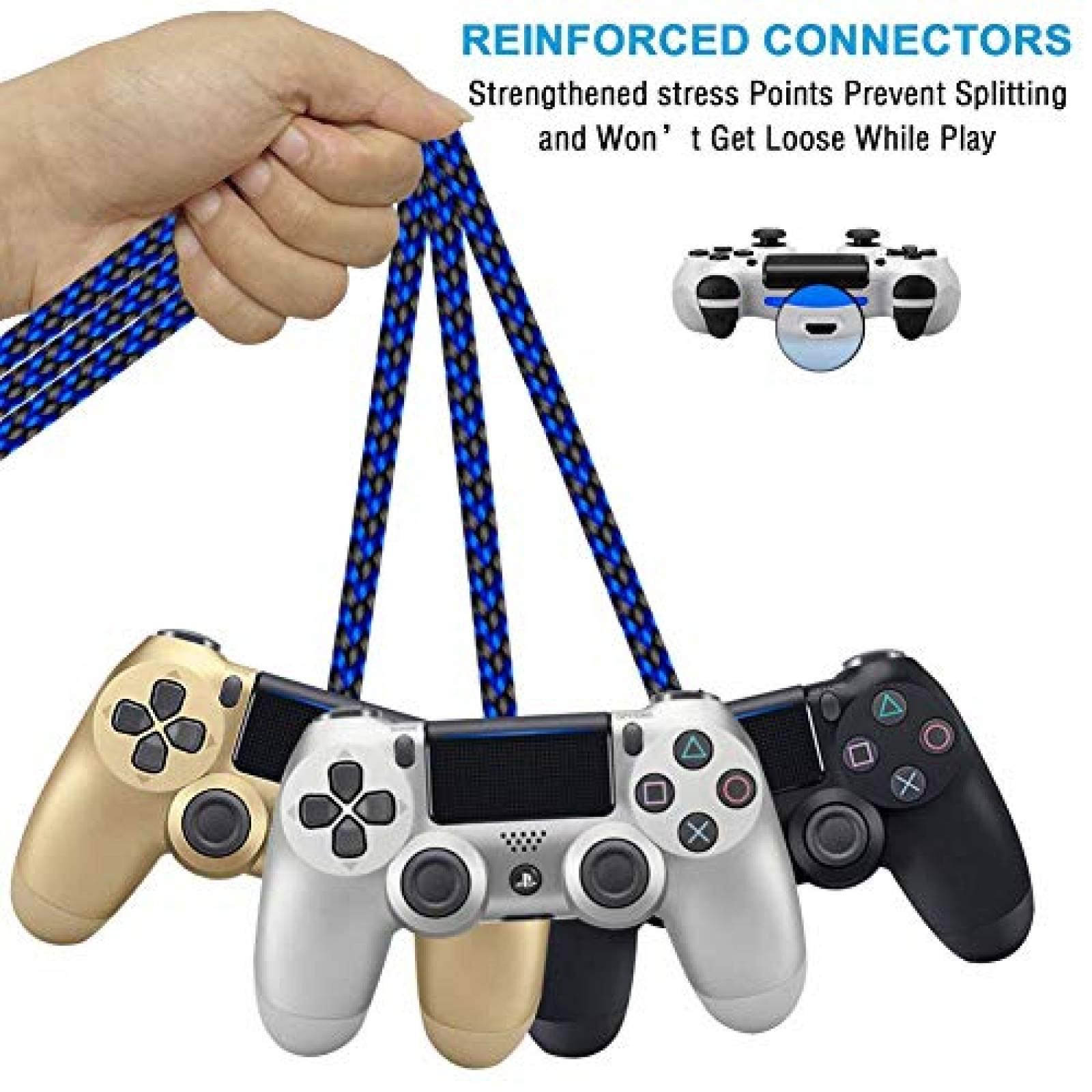 Pack De 2 Cables De Carga Para Mando Ps4 Juego Y Cargador De