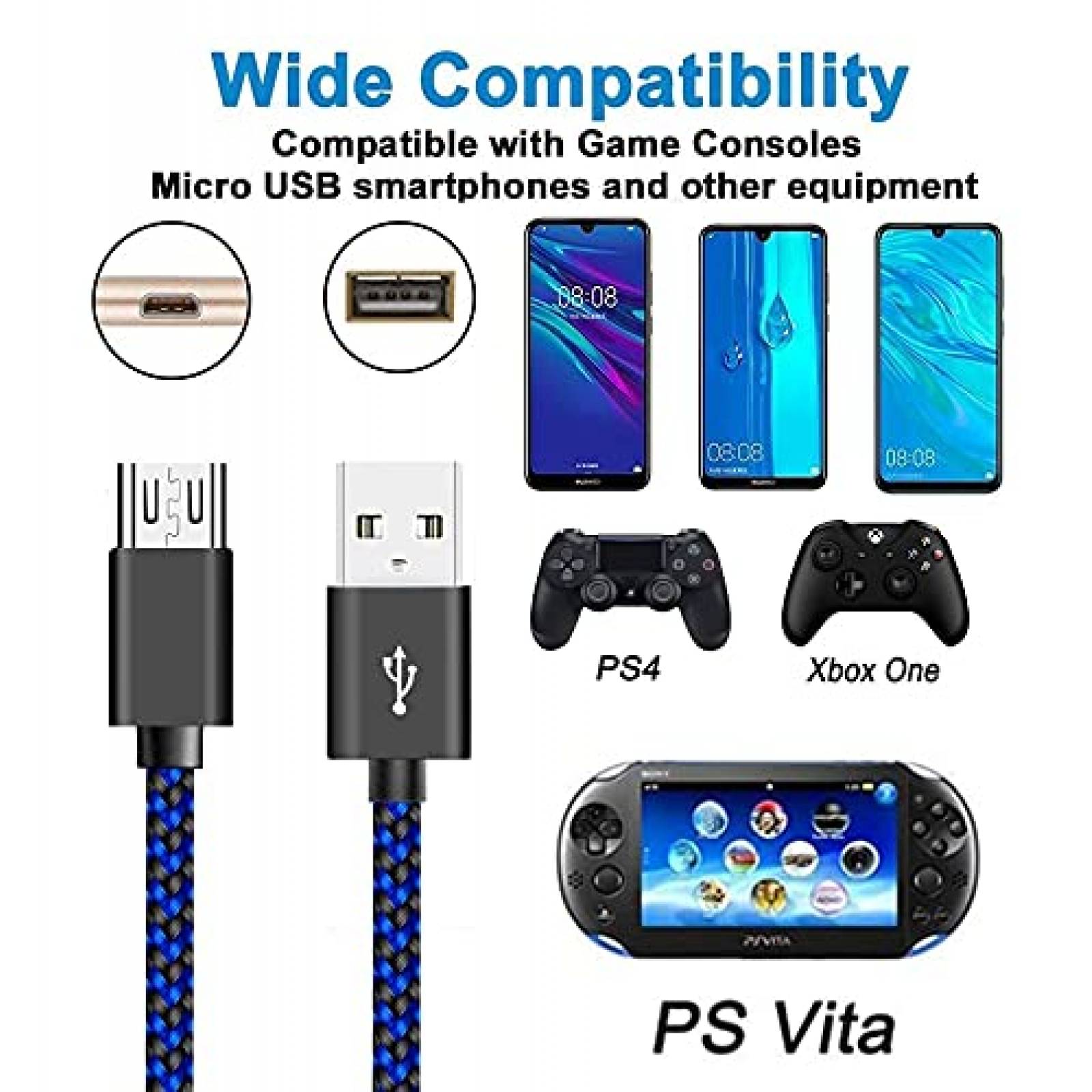 Cable de carga AOSOK para control PS4 de 10 ft 2 pzs -Azul