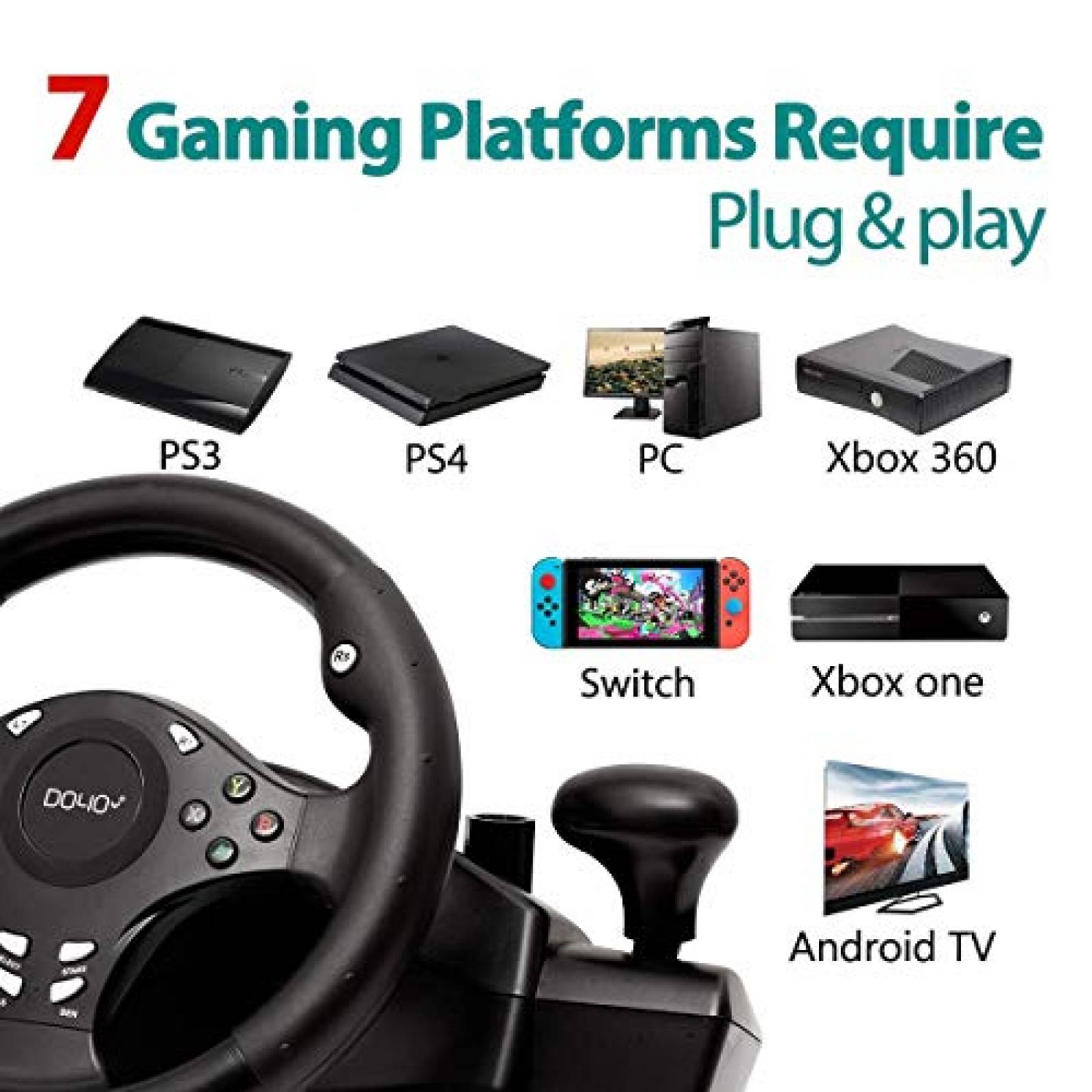 Volante DOYO 270 Grados PC/Xbox/PS/Android/Nintendo -Negro