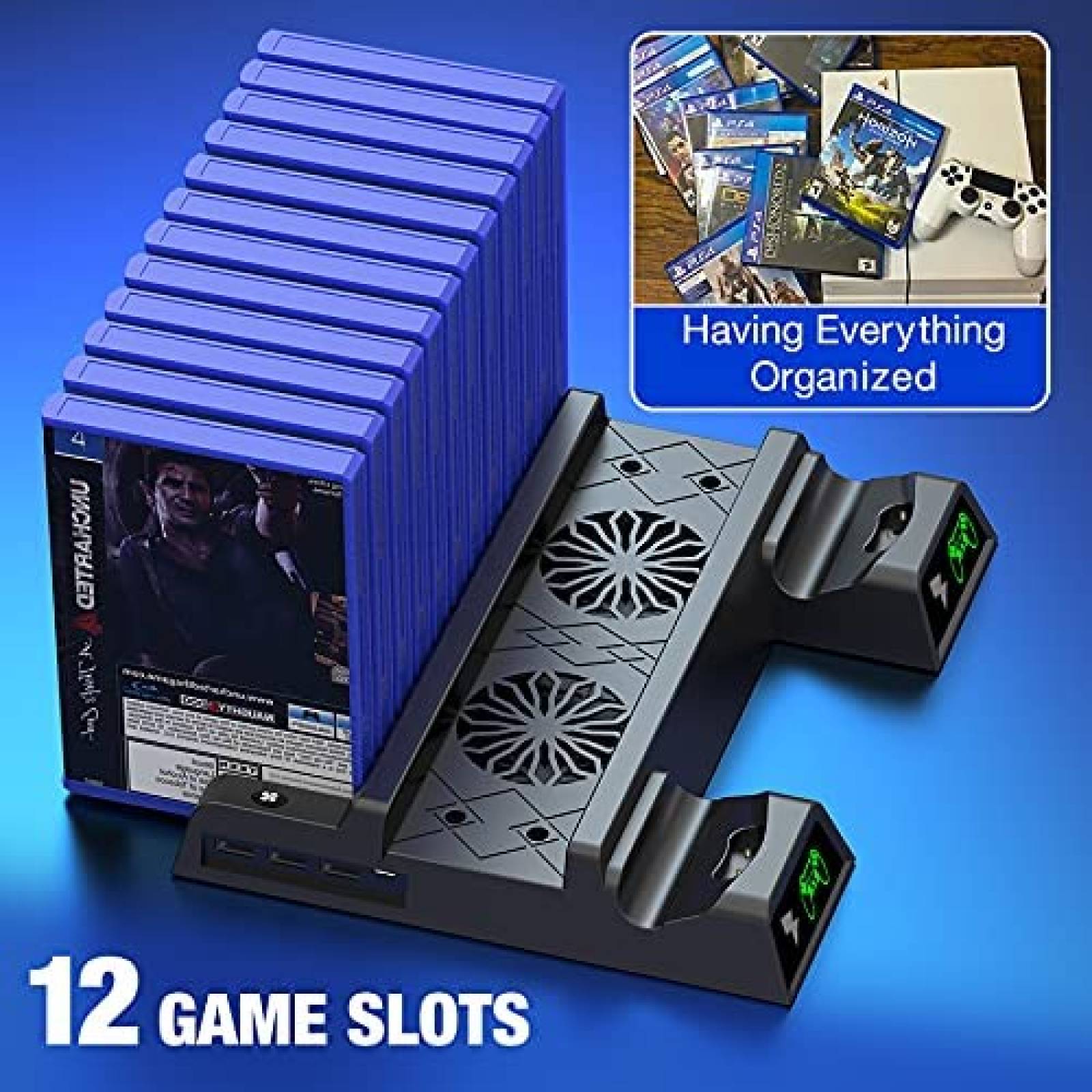 Soporte Ventilador/Cargador Kawaye para PS4+Controles -Negro