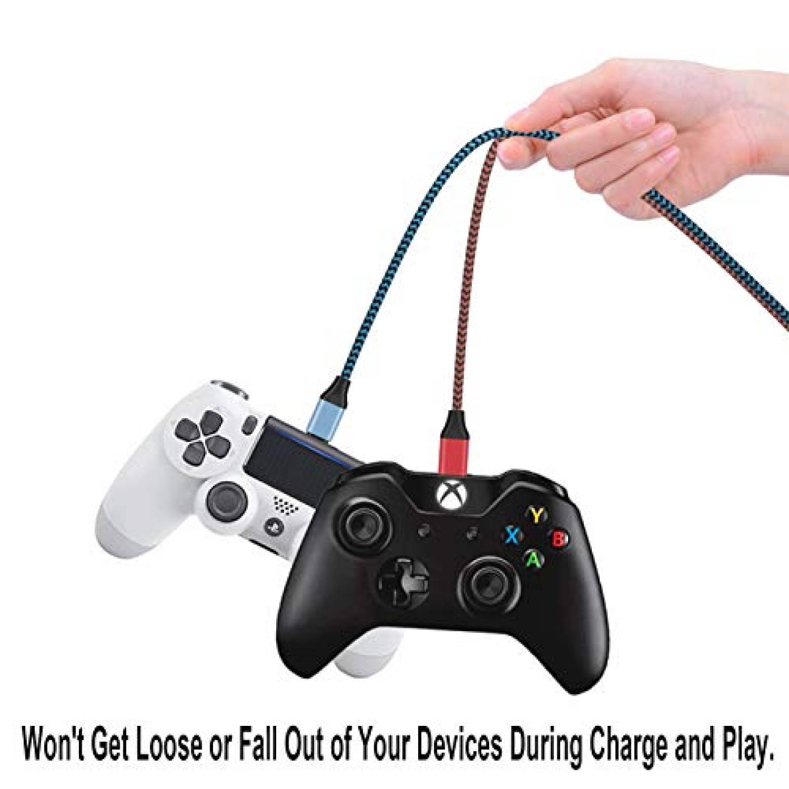 Pack cable control PS4 Olort x2 10ft 0.48gbps -Rojo/azul