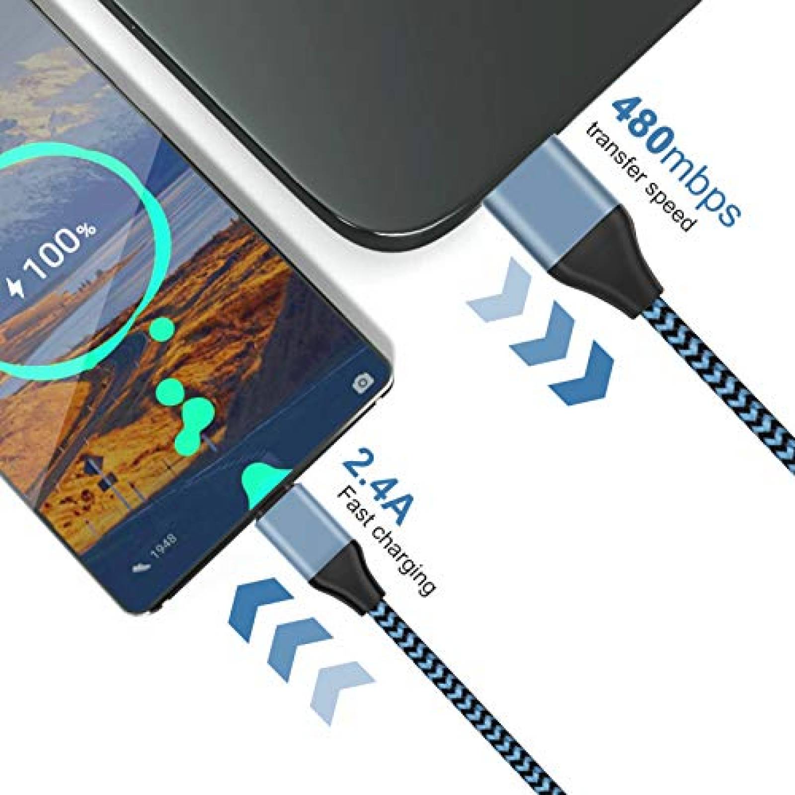 Pack cable control PS4 Olort x2 10ft 0.48gbps -Rojo/azul