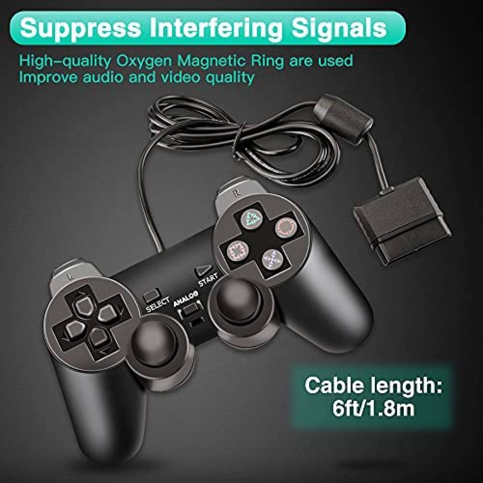 Control para consola PS2 Xahpower con cable -Negro