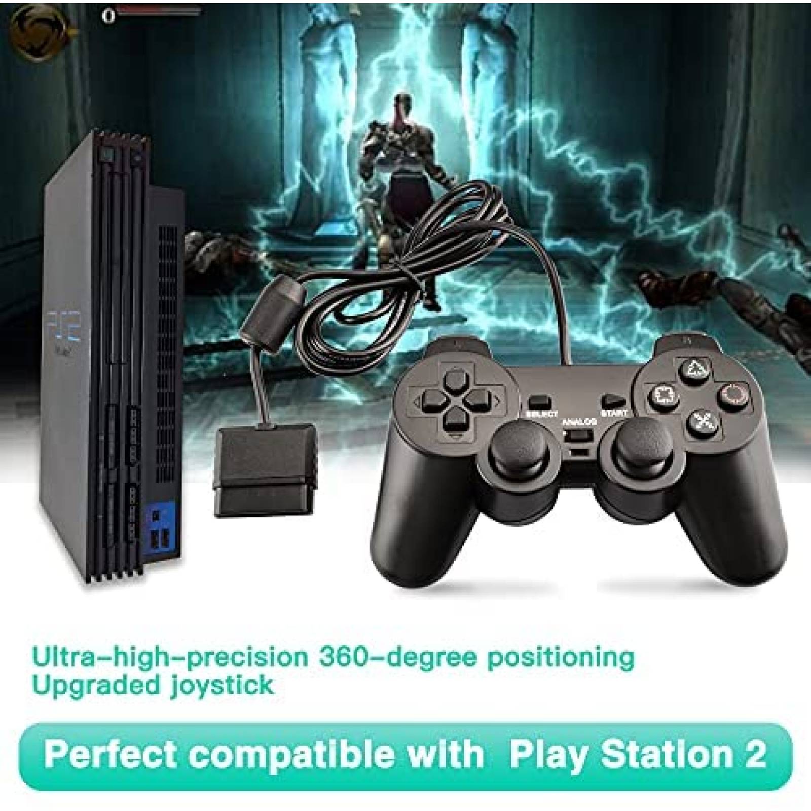 Control para consola PS2 Xahpower con cable -Negro