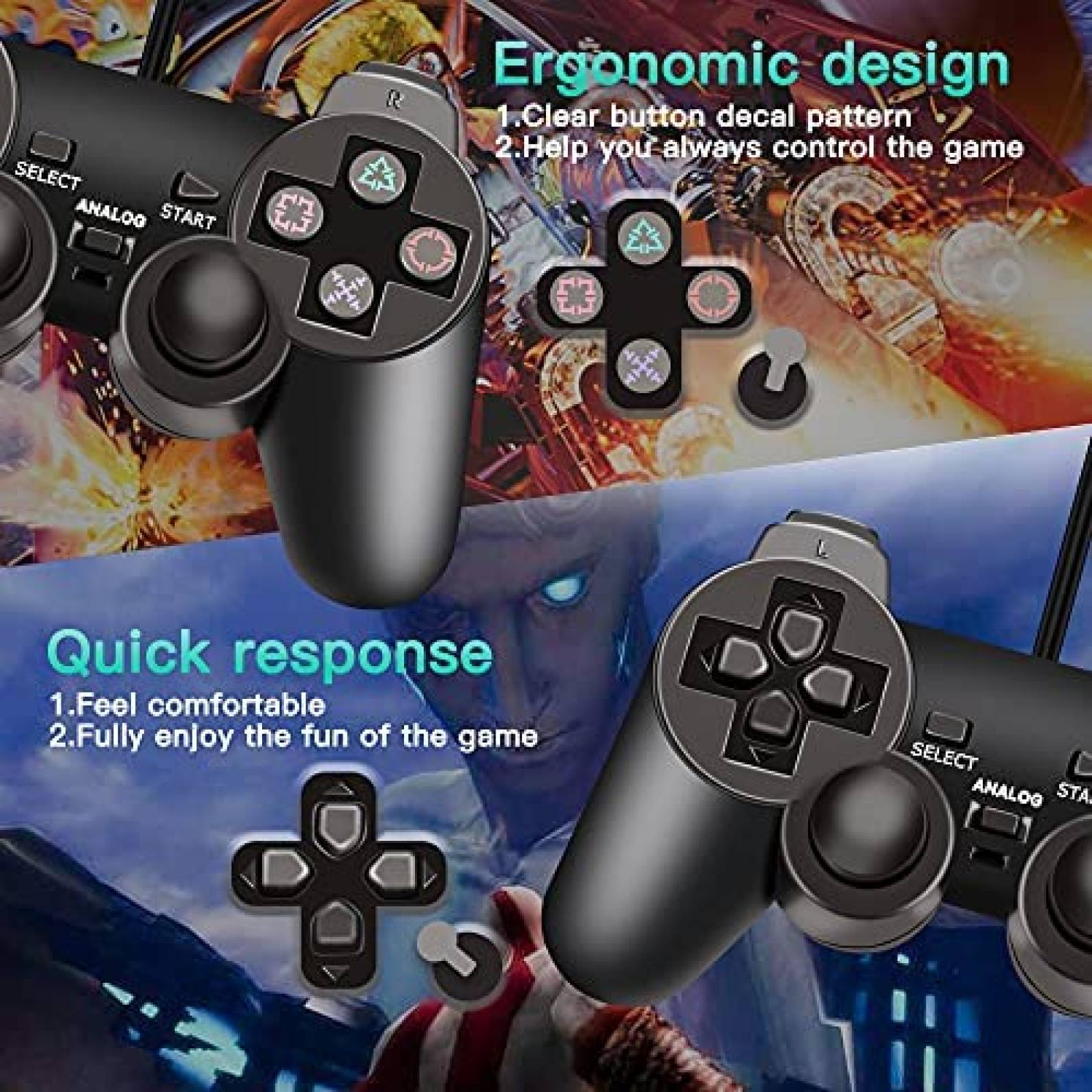 Control para consola PS2 Xahpower con cable -Negro