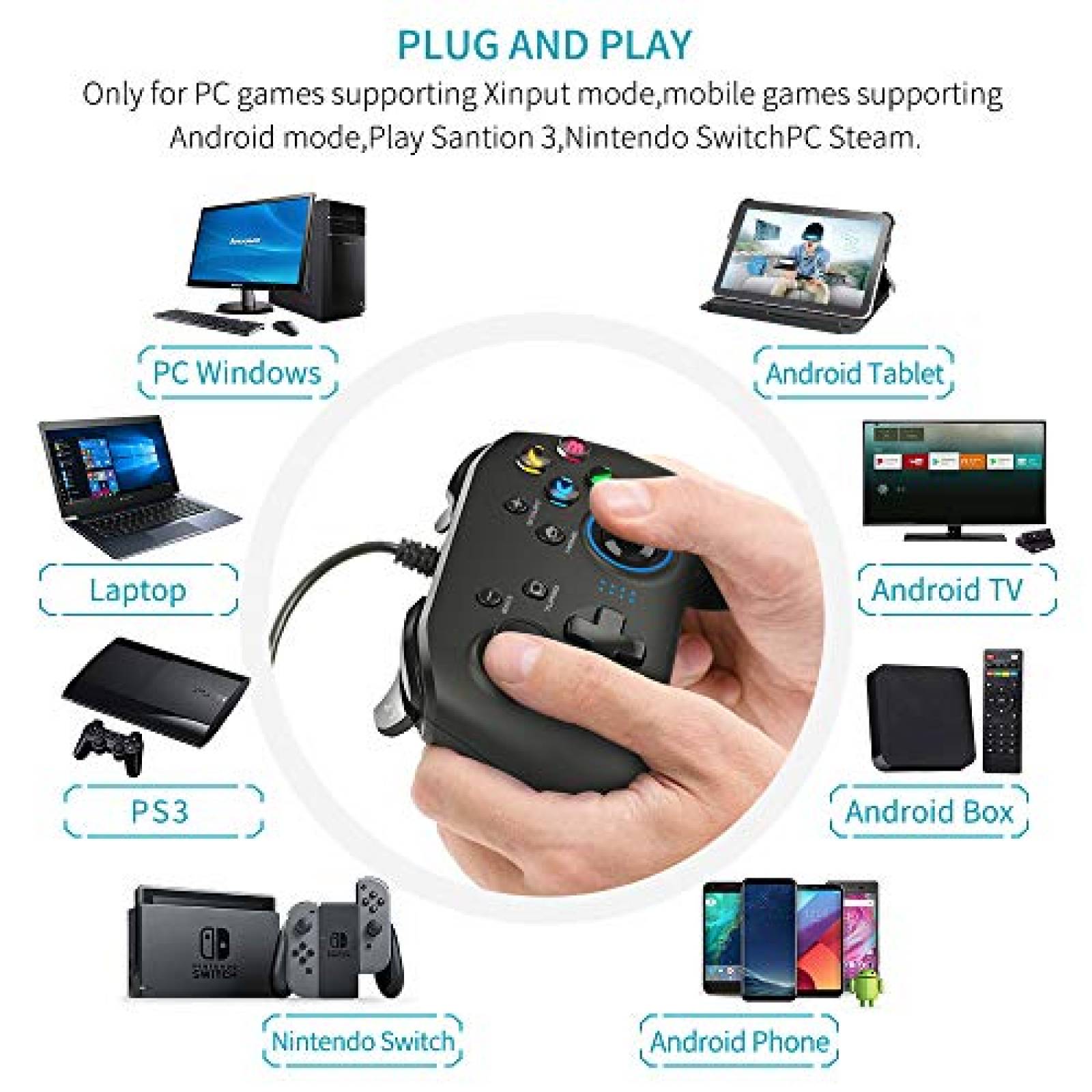 Control para video juego Xasla con cable USB -Negro