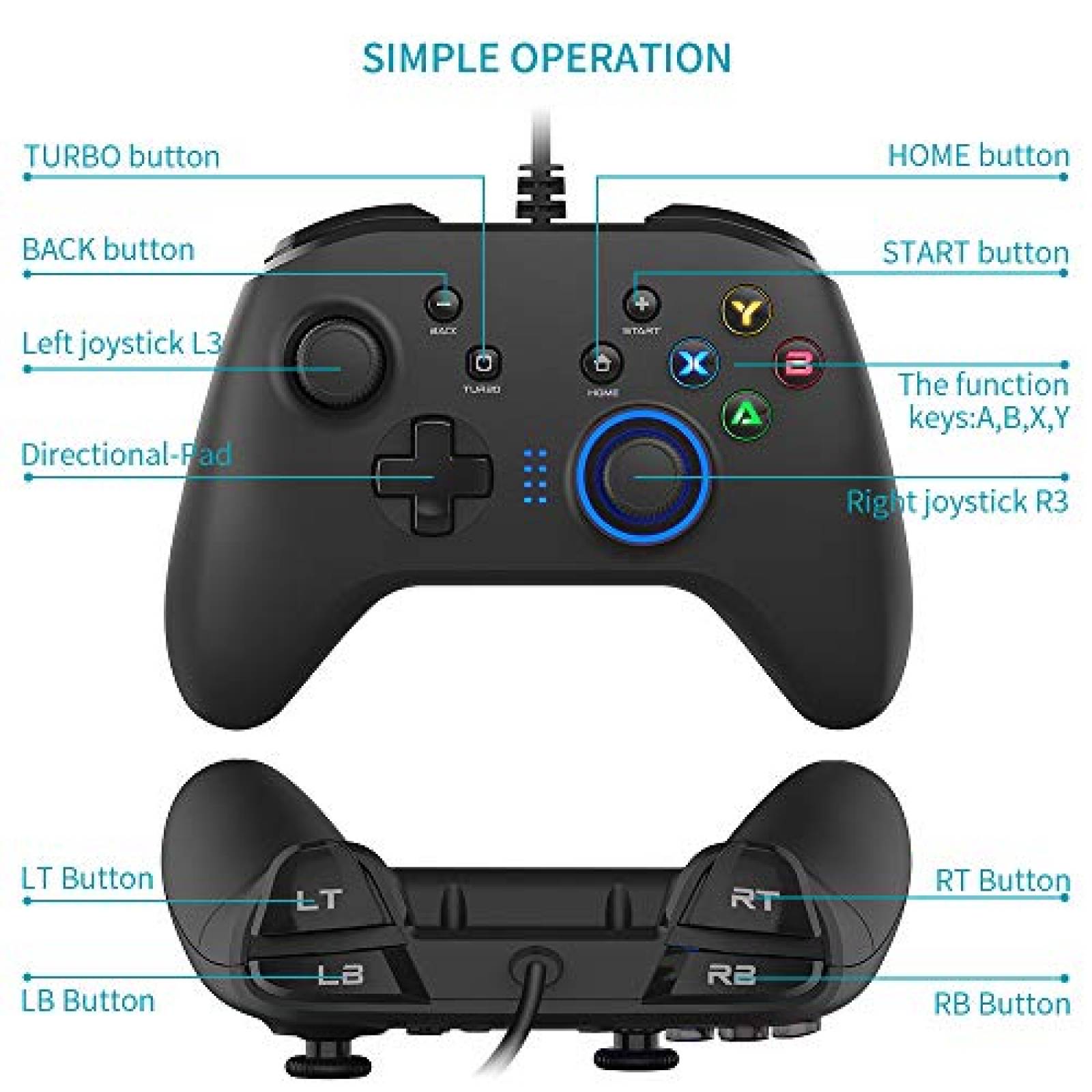 Control para video juego Xasla con cable USB -Negro