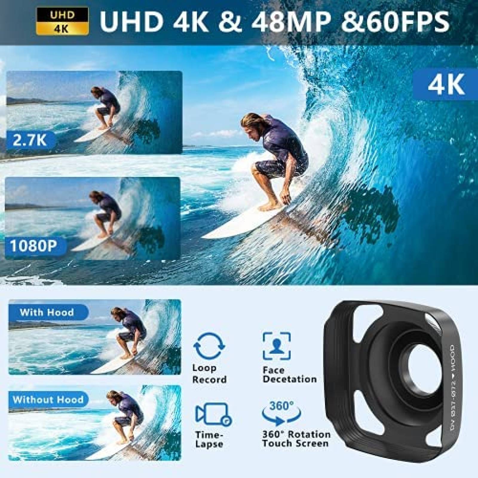 Camara grabadora AiTechny 4K 48MP WiFi Lente Zoom -Negro