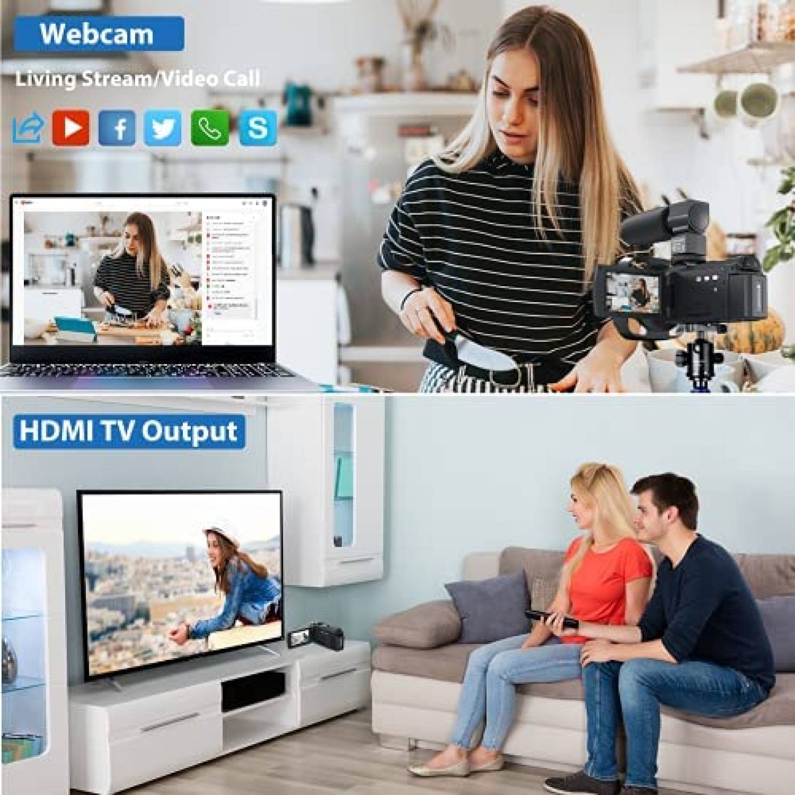 Camara grabadora AiTechny 4K 48MP WiFi Lente Zoom -Negro