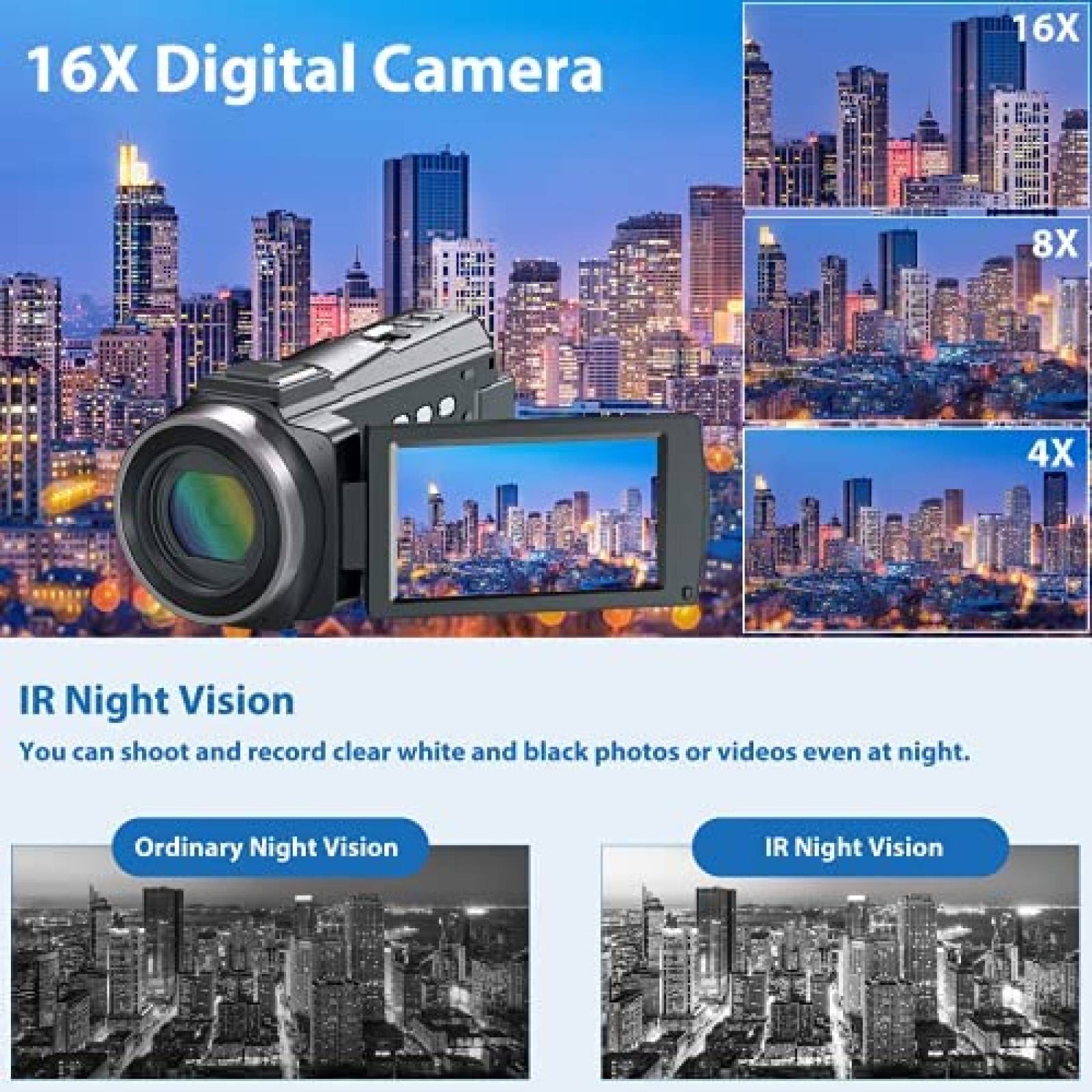 Camara grabadora AiTechny 4K 48MP WiFi Lente Zoom -Negro
