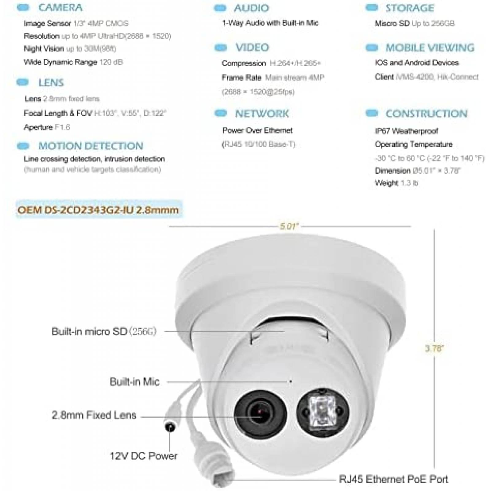 Camara de Vigilancia HITOSINO c/Vision Nocturna -Blanco