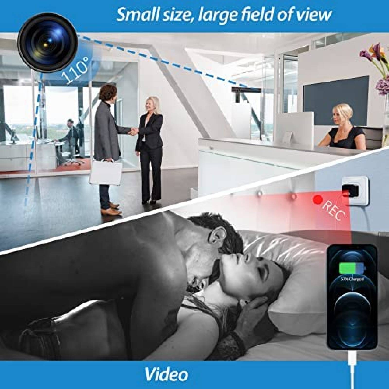 Cargador Kcomotee Con Mini Camara Espia 1080P -Negro