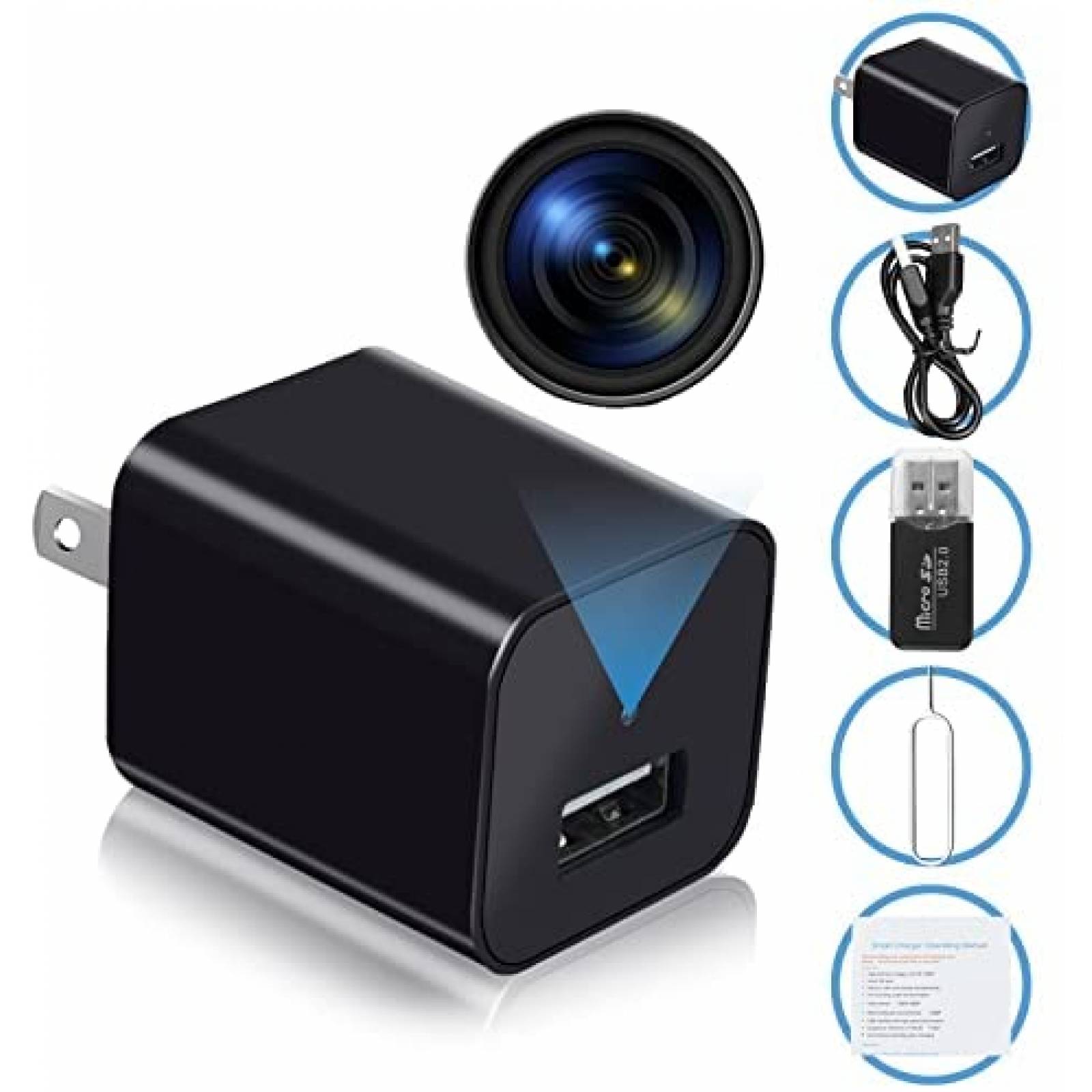 Cargador Kcomotee Con Mini Camara Espia 1080P -Negro