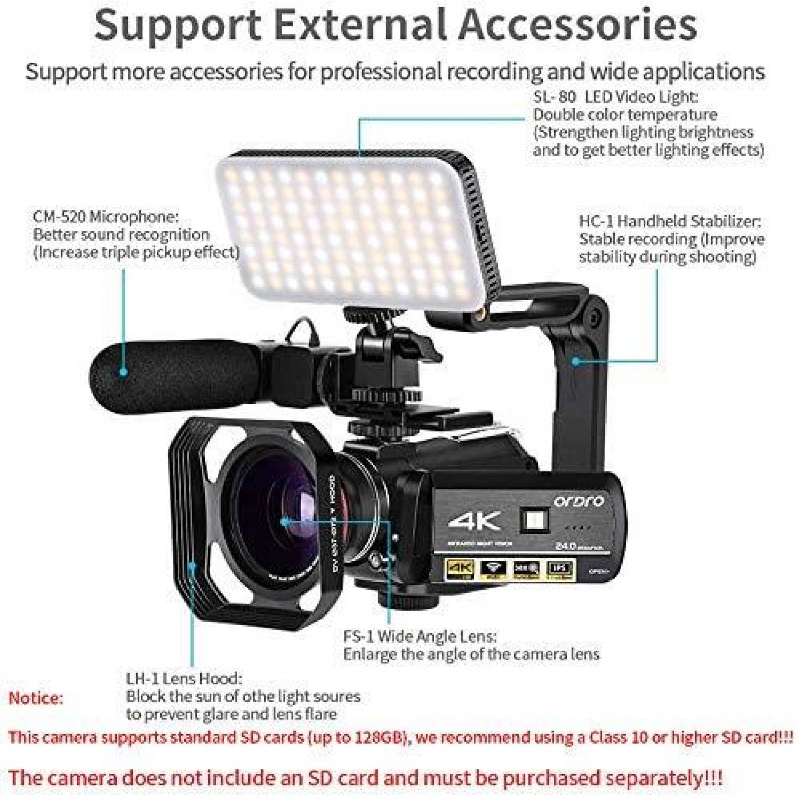 Videocamara ORDRO AC3 1080P 60FPS 3.1" IPS LCD 4K -Negro