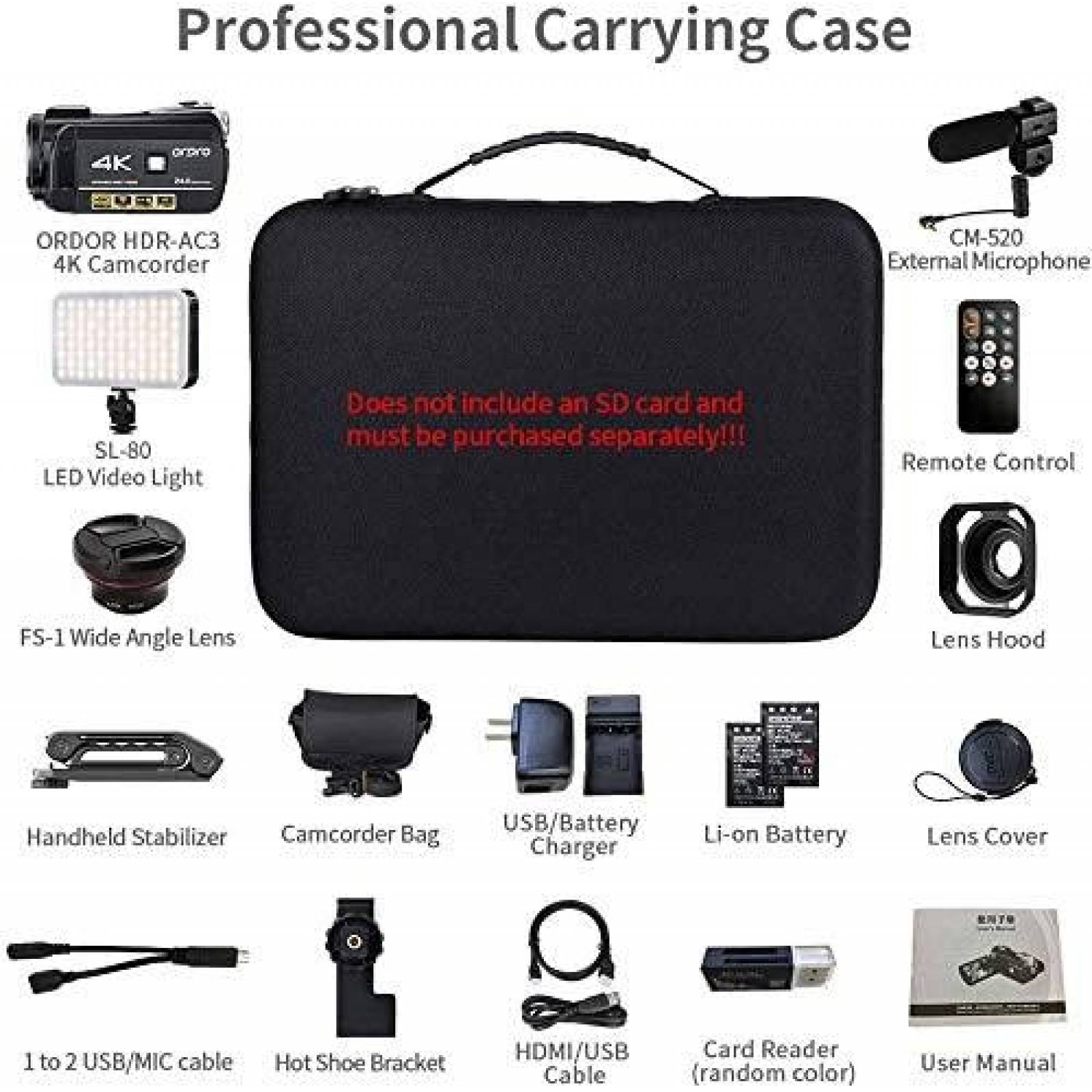 Videocamara ORDRO AC3 1080P 60FPS 3.1" IPS LCD 4K -Negro