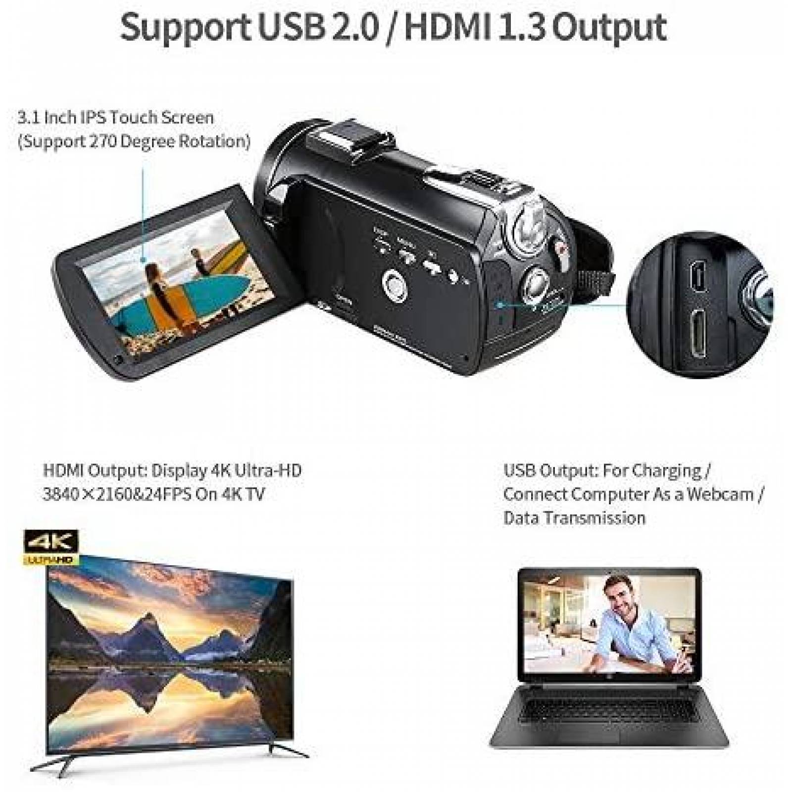 Videocamara ORDRO AC3 1080P 60FPS 3.1" IPS LCD 4K -Negro