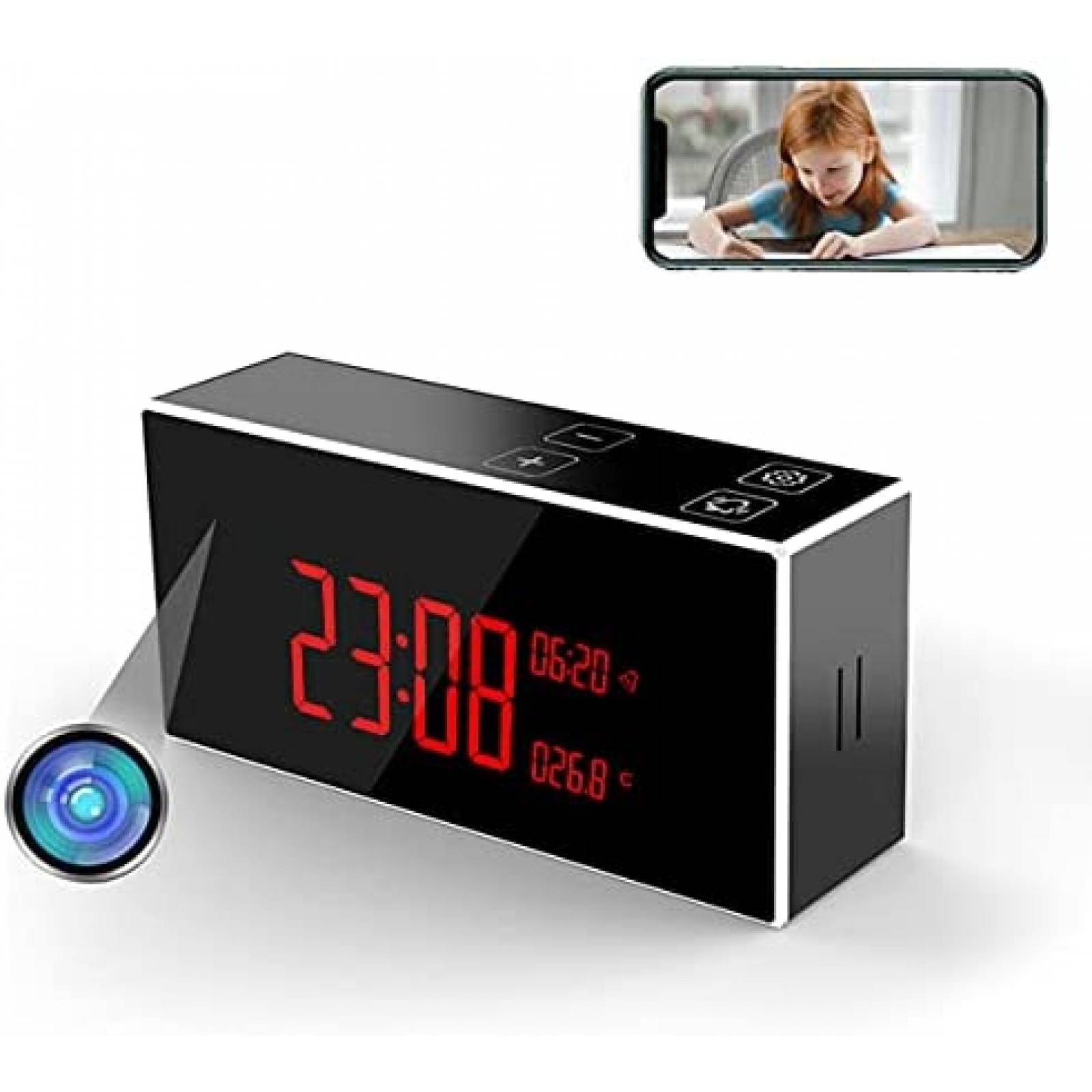 Camara Oculta SANPROV Forma de Reloj de Alarma 1080P -Negro