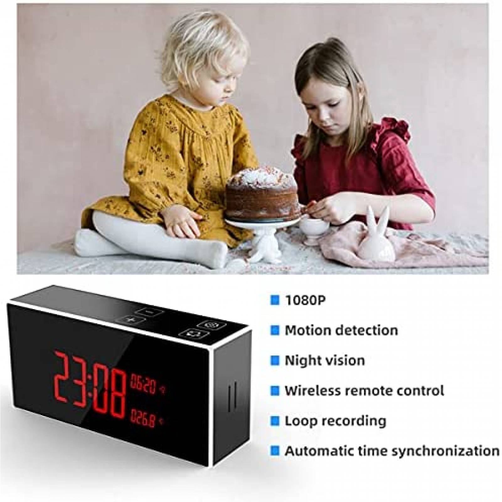 Camara Oculta SANPROV Forma de Reloj de Alarma 1080P -Negro