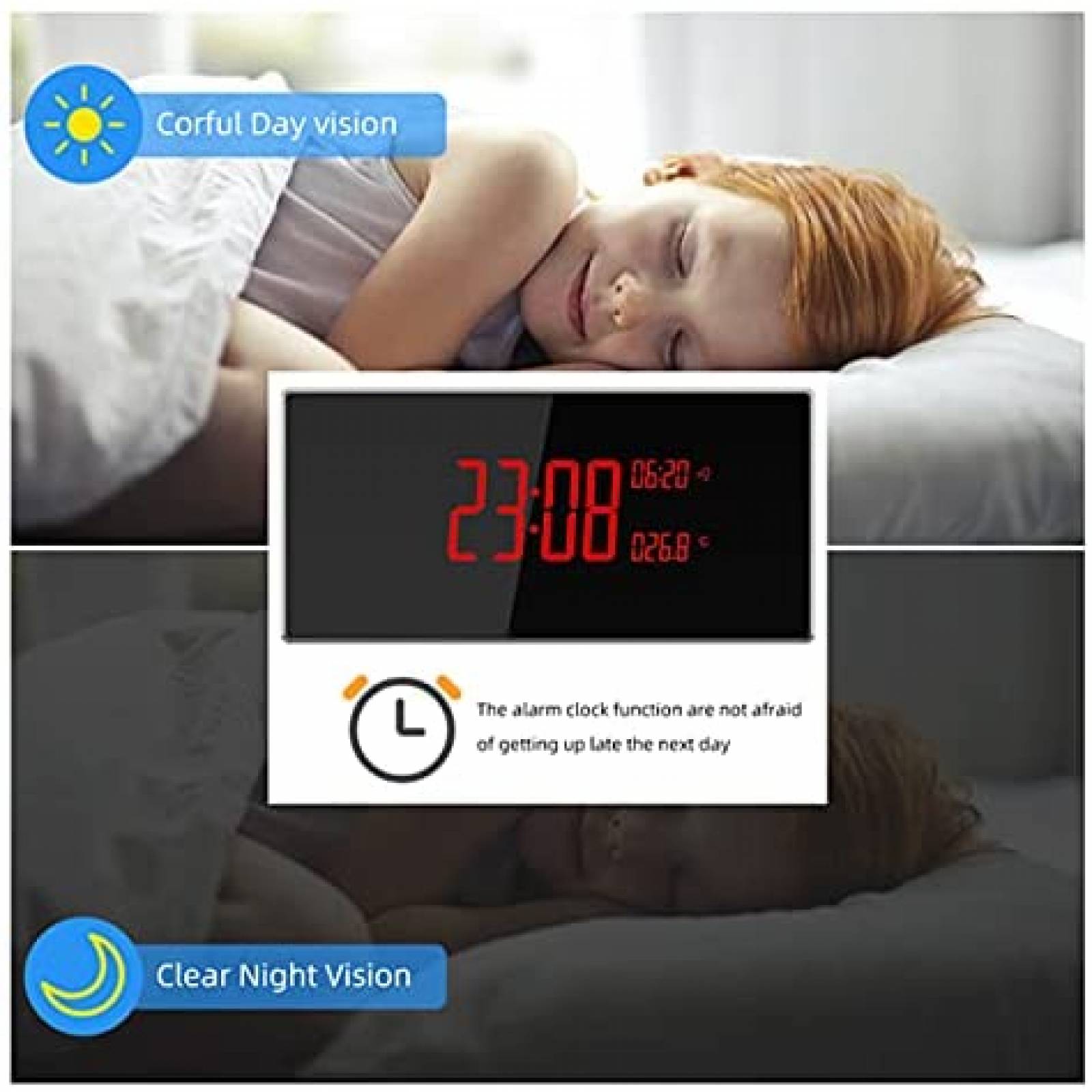 Camara Oculta SANPROV Forma de Reloj de Alarma 1080P -Negro