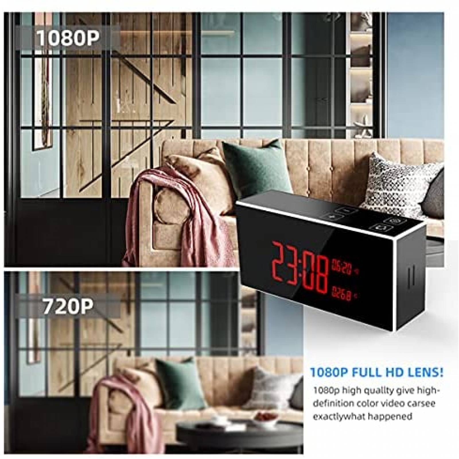 Camara Oculta SANPROV Forma de Reloj de Alarma 1080P -Negro