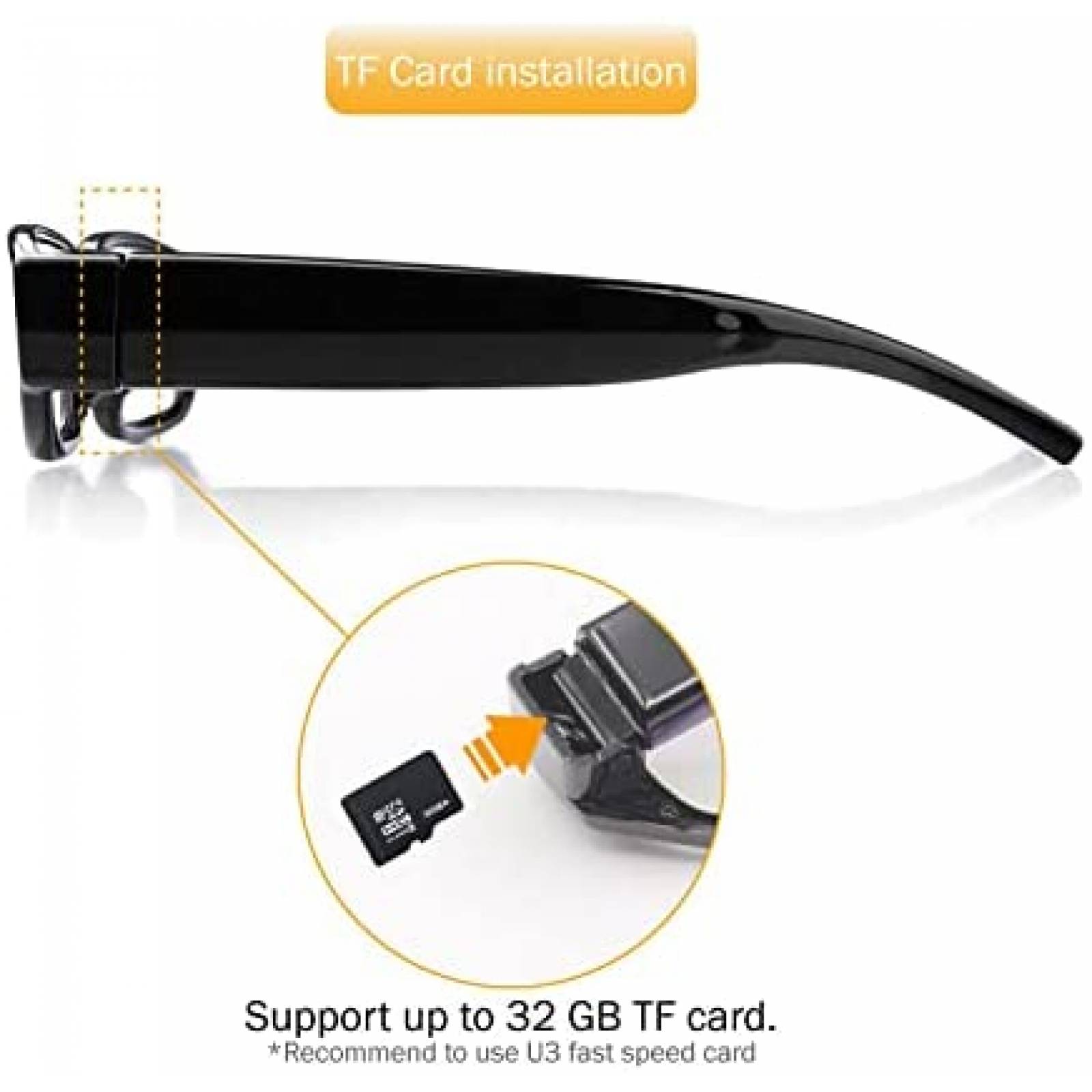 Lentes con Camara Sheawasy con Cable Cargador USB -Negro